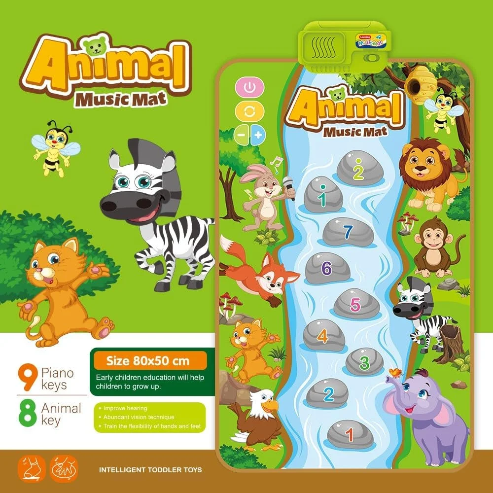 پد موسیقی حیوانات SKY-TOUCH، اسباب بازی های آموزشی برای یادگیری زودهنگام، پد رقص موسیقی حسی مونته سوری برای کودکان نوپا پسران دختران، پد صفحه کلید لمسی، هدیه برای کودکان 18+ ماه (80*50 سانتی متر)