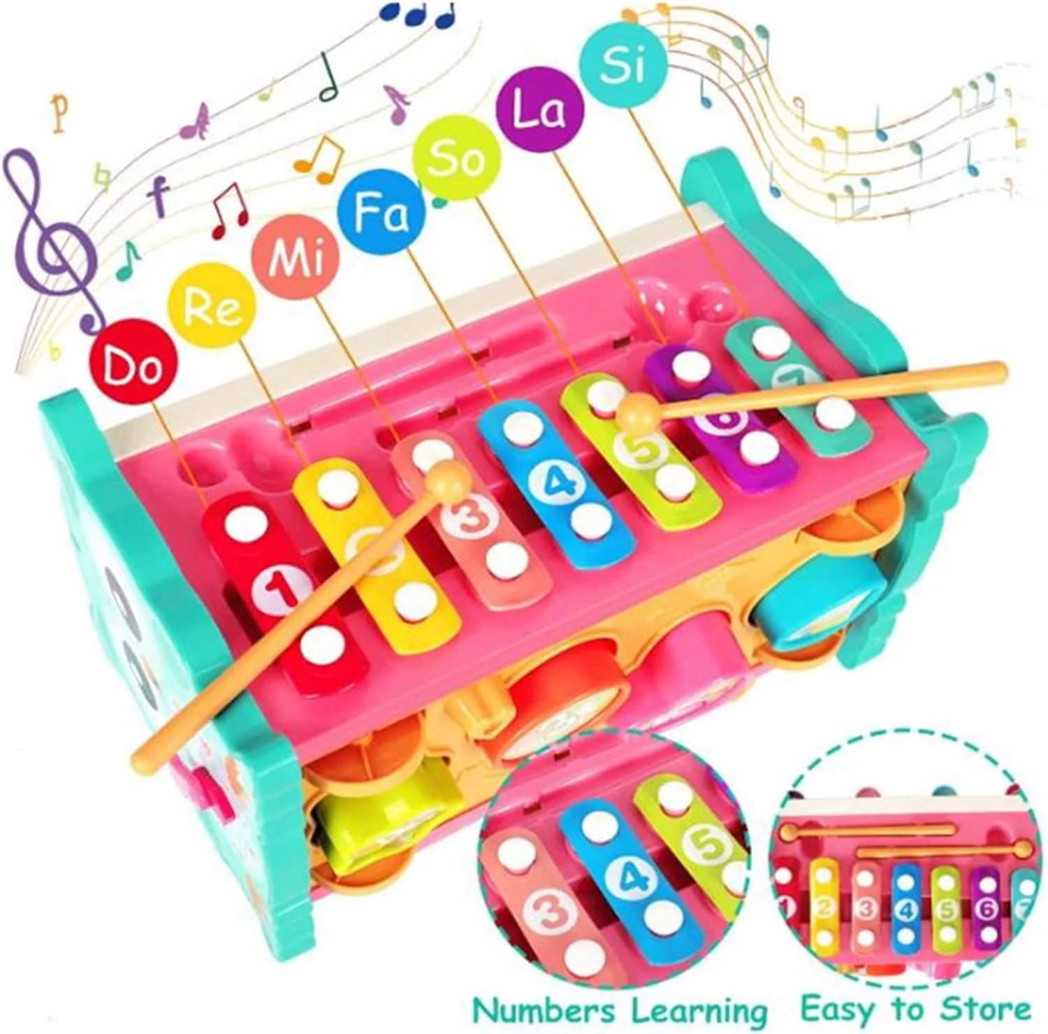 مکعب فعالیت 8 در 1 کودک نوپا، اسباب بازی مونته سوری برای رشد مهارت های حرکتی ظریف، اسباب بازی های آموزشی چکش کاری، بازی های حسی ماهیگیری، زیلوفون، مرتب کننده اشکال، اسباب بازی سرگرم کننده برای هدیه پسر و دختر 1 2 3 4 ساله