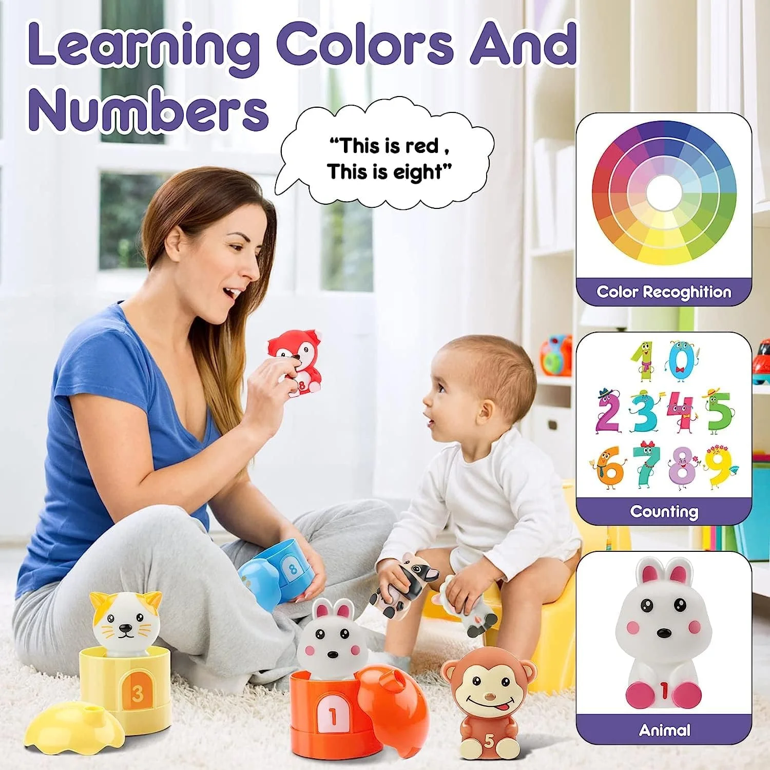 اسباب بازی حیوانات مزرعه AM ANNA، مجموعه 20 عددی مونته سوری برای شمارش، تطبیق و مرتب سازی رنگ، عروسک های انگشتی حیوانات و اسباب بازی انبار برای کودکان، اسباب بازی های آموزشی برای کودکان 1 2 3 ساله