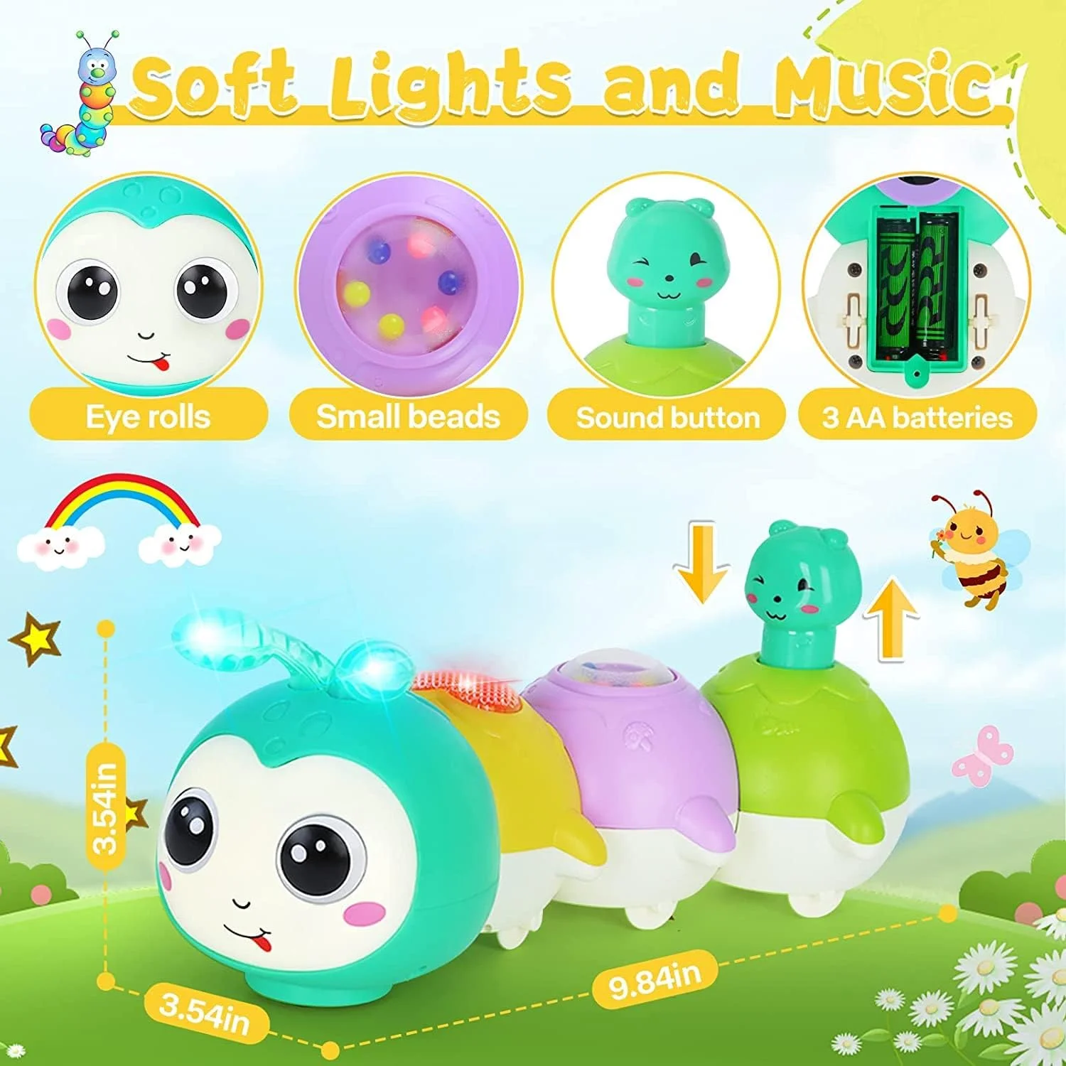 اسباب بازی کودک مدل کرم خزنده مناسب برای تقویت عضلات گردن و شکم، دارای نور و موسیقی، اسباب بازی حسی و آموزشی برای نوزادان 6-12 ماهه و کودکان 1 ساله، هدیه مناسب برای نوزاد دختر و پسر اسباب بازی کودک مدل کرم خزنده مناسب برای تقویت عضلات گردن و شکم، دارای نور و موسیقی، اسباب بازی حسی و آموزشی برای نوزادان 6-12 ماهه و کودکان 1 ساله، هدیه مناسب برای نوزاد دختر و پسر