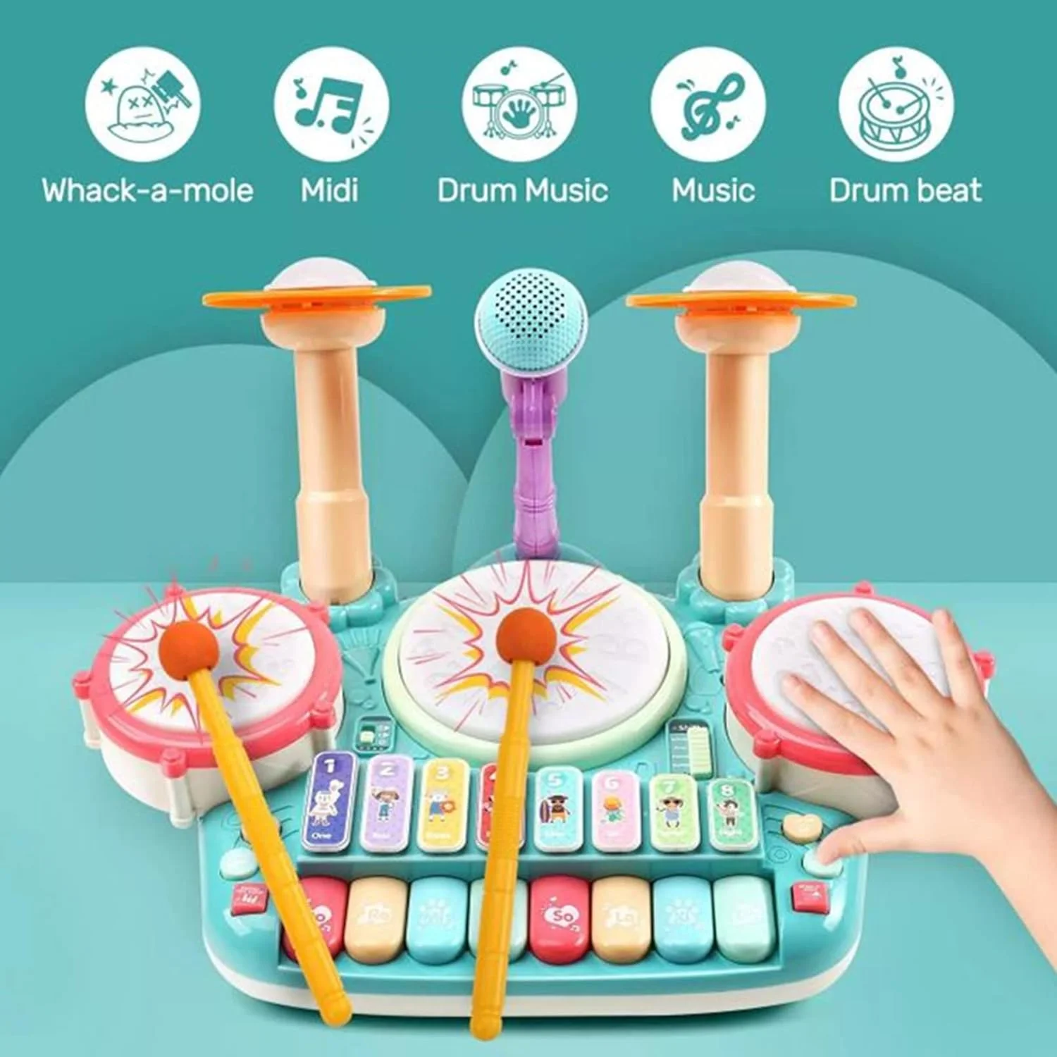 ست اسباب بازی درام موزیکال کودک AM ANNA برای کودکان 1 تا 3 ساله، اسباب بازی آلات موسیقی 5 در 1 با میکروفون، چراغ، کیبورد پیانو، اسباب بازی موسیقی آموزشی برای یادگیری زودهنگام، هدیه برای دختران و پسران (آبی) ست اسباب بازی درام موزیکال کودک AM ANNA برای کودکان 1 تا 3 ساله، اسباب بازی آلات موسیقی 5 در 1 با میکروفون، چراغ، کیبورد پیانو، اسباب بازی موسیقی آموزشی برای یادگیری زودهنگام، هدیه برای دختران و پسران (آبی)