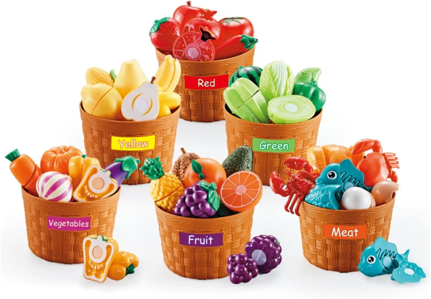 مجموعه اسباب بازی غذای رنگی AM ANNA، 42 تکه اسباب بازی آموزشی برای پسران و دختران، اسباب بازی برش غذا، لوازم جانبی آشپزخانه برای کودکان، اسباب بازی مرتب سازی/مهارت های حرکتی ظریف کودکان نوپا، اسباب بازی های آموزشی مهد کودک/پیش دبستانی