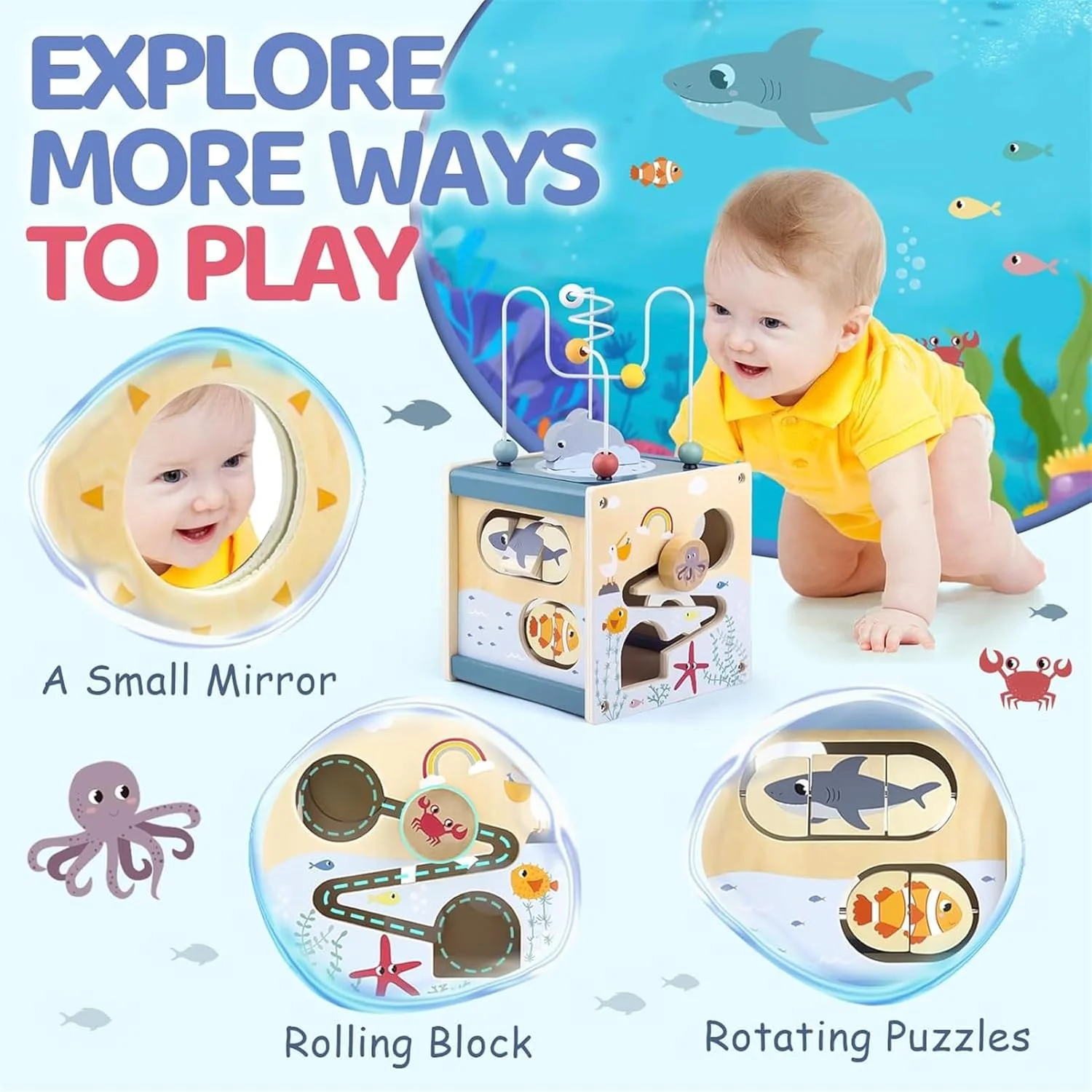 مکعب فعالیت چوبی AM ANNA برای کودکان نوپا 1-3 ساله، اسباب بازی های آموزشی مونته سوری هزارتو مهره مرتب سازی اشکال حیوانات اقیانوسی 5 در 1، مکعب فعالیت نوزاد 6-12 ماهه، هدیه تولد تعاملی حسی نوزاد برای پسران و دختران 1-3 ساله مکعب فعالیت چوبی AM ANNA برای کودکان نوپا 1-3 ساله، اسباب بازی های آموزشی مونته سوری هزارتو مهره مرتب سازی اشکال حیوانات اقیانوسی 5 در 1، مکعب فعالیت نوزاد 6-12 ماهه، هدیه تولد تعاملی حسی نوزاد برای پسران و دختران 1-3 ساله