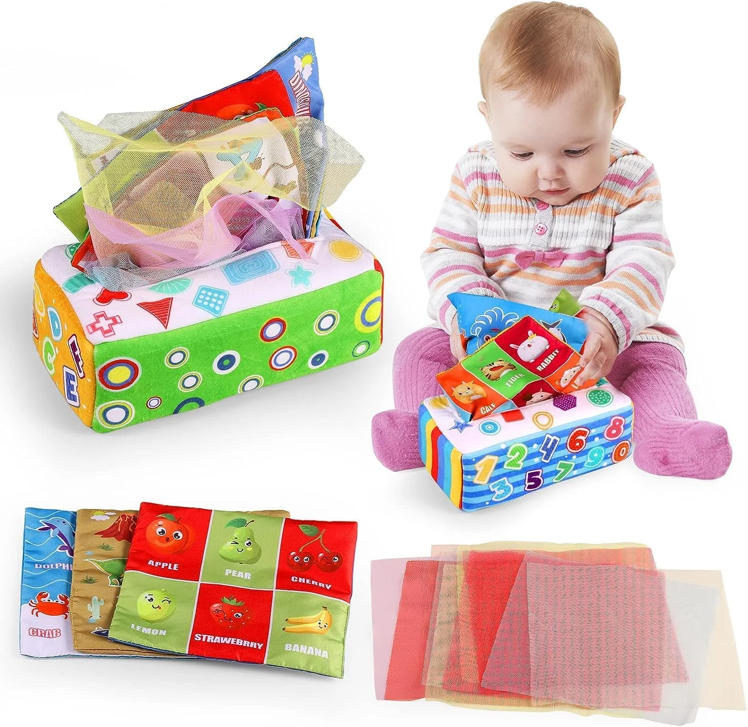 جعبه دستمال کاغذی آموزشی مونته سوری AM ANNA، اسباب بازی حسی برای نوزادان 6 تا 12 ماهه، اسباب بازی آموزشی STEM با کنتراست بالا برای رشد کودک، اسباب بازی های یادگیری اولیه