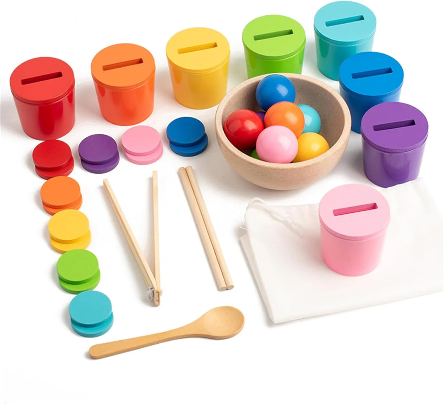 اسباب بازی آموزشی مونته سوری چوبی مرتب سازی اشکال AM ANNA برای کودکان 2-3 ساله - تطبیق رنگ و یادگیری، توسعه مهارت های حرکتی ظریف، آموزش زودهنگام شمارش (8 رنگ)