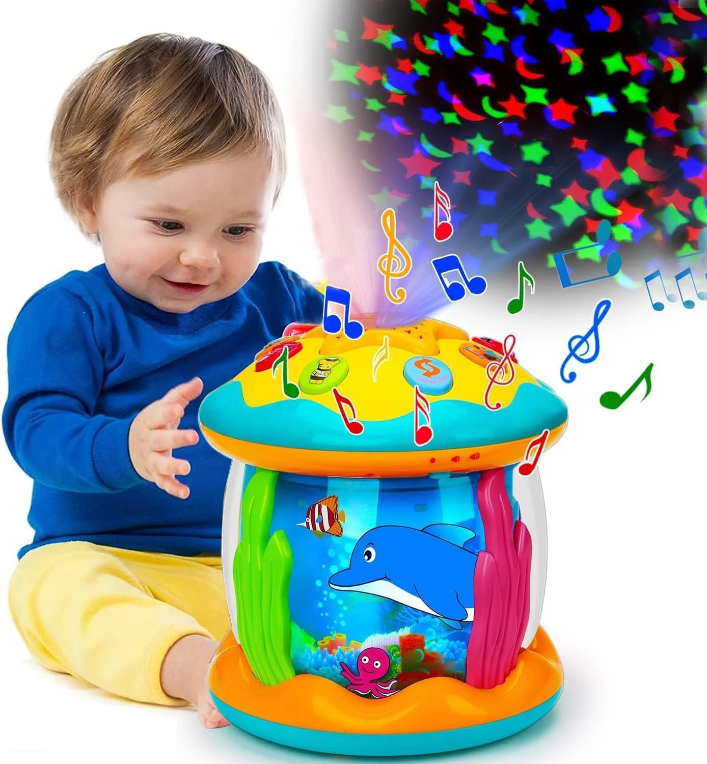 پروژکتور اقیانوس 4 در 1 کودک AM ANNA، اسباب بازی های خزیدن کودک با نور، مناسب نوزاد تا 18 ماهگی، اسباب بازی های آموزشی مونته سوری برای کودکان نوپا 1-3 ساله پسر و دختر