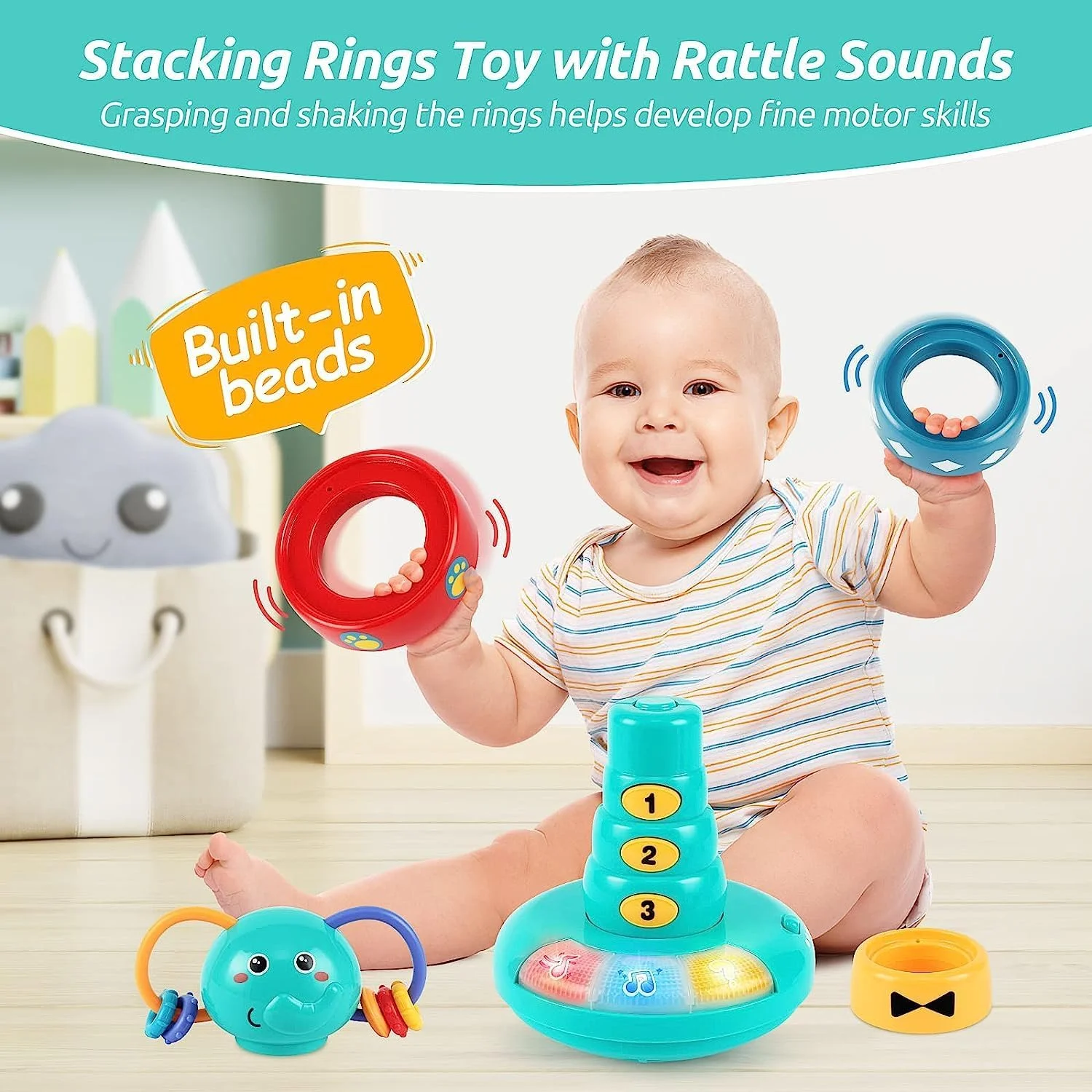 اسباب بازی های موزیکال AM ANNA برای نوزادان 6 تا 12 ماهه، فیل موزیکال تعاملی با حلقه های چیدنی، اسباب بازی حسی مونته سوری با اسباب بازی برج چیدنی آموزشی اولیه، هدیه تولد 1 سالگی اسباب بازی های موزیکال AM ANNA برای نوزادان 6 تا 12 ماهه، فیل موزیکال تعاملی با حلقه های چیدنی، اسباب بازی حسی مونته سوری با اسباب بازی برج چیدنی آموزشی اولیه، هدیه تولد 1 سالگی