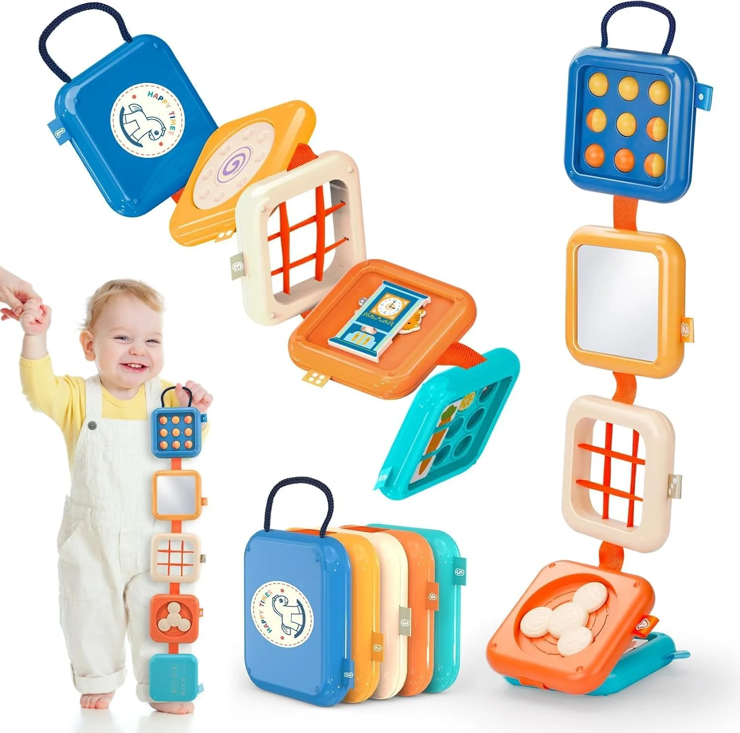 تخته های مشغولیت آموزشی AM ANNA، اسباب بازی های مونته سوری برای کودکان 1 ساله، تخته/مکعب مشغولیت حسی برای نوزادان 6-12 ماهه، تخته مشغولیت فعالیت های مسافرتی، اسباب بازی های آموزشی مهارت های حرکتی، هدایای ایده آل برای کودکان 1 ساله