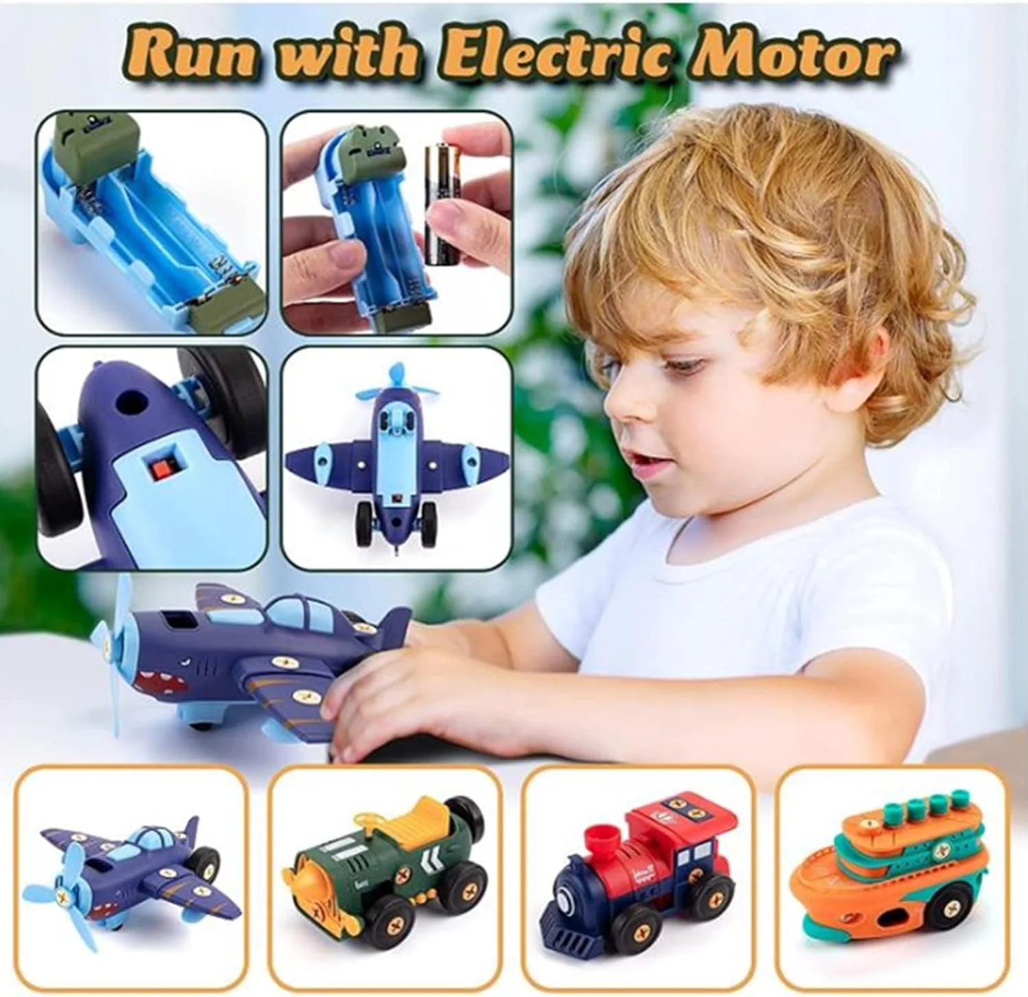 مجموعه اسباب بازی ساختنی وسایل نقلیه AM ANNA، مجموعه ساخت و مونتاژ کودکان به همراه پیچ گوشتی، ماشین، قایق، هواپیما و قطار موتوردار الکترونیکی، بازی آموزشی ساختنی STEM، مجموعه ساخت ماشین اسباب بازی آموزشی کودکان