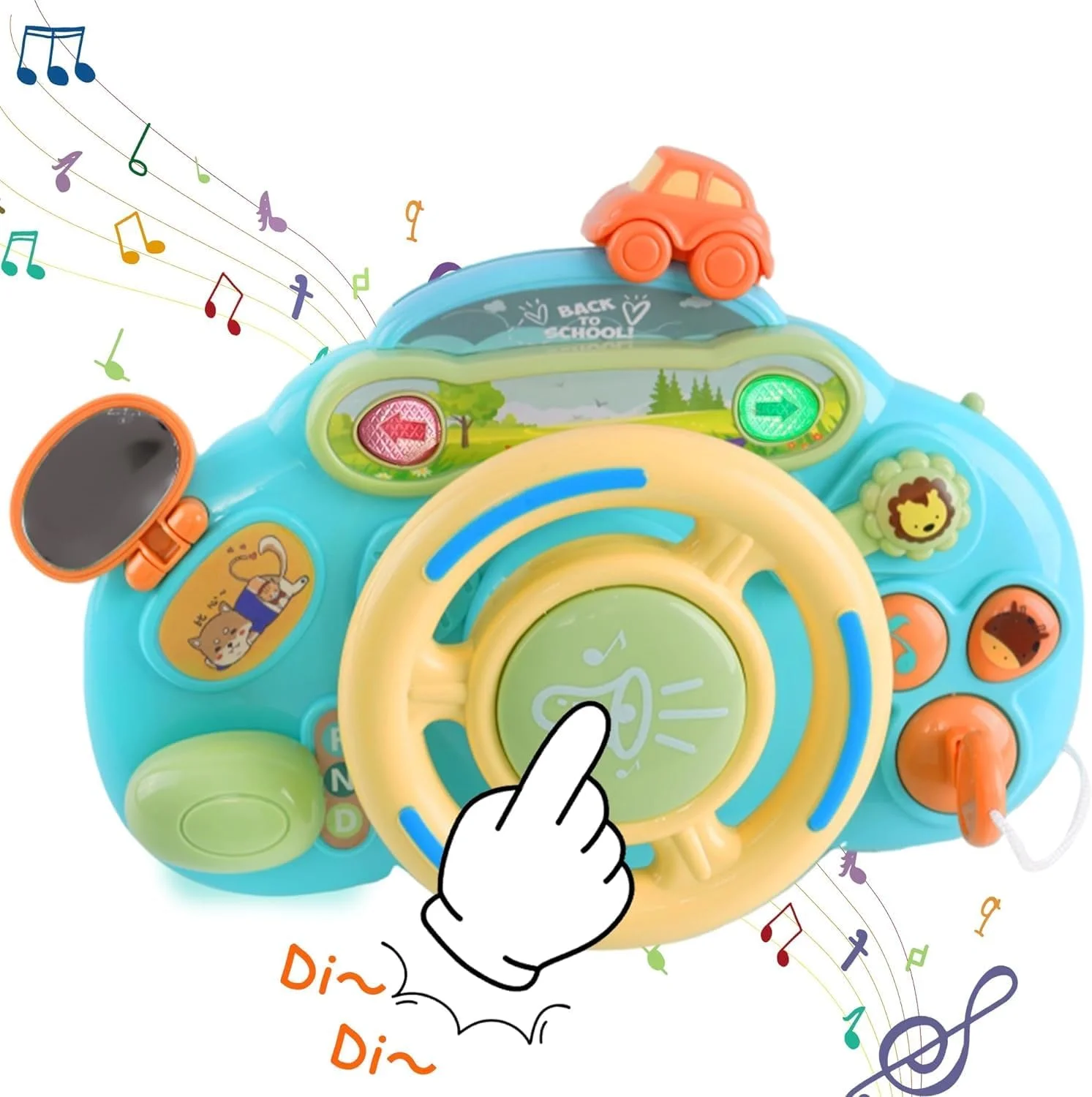 اسباب بازی فرمان ماشین با صدا و نور، شبیه ساز رانندگی خیالی، اسباب بازی حسی آموزشی تعاملی برای کودکان نوپا