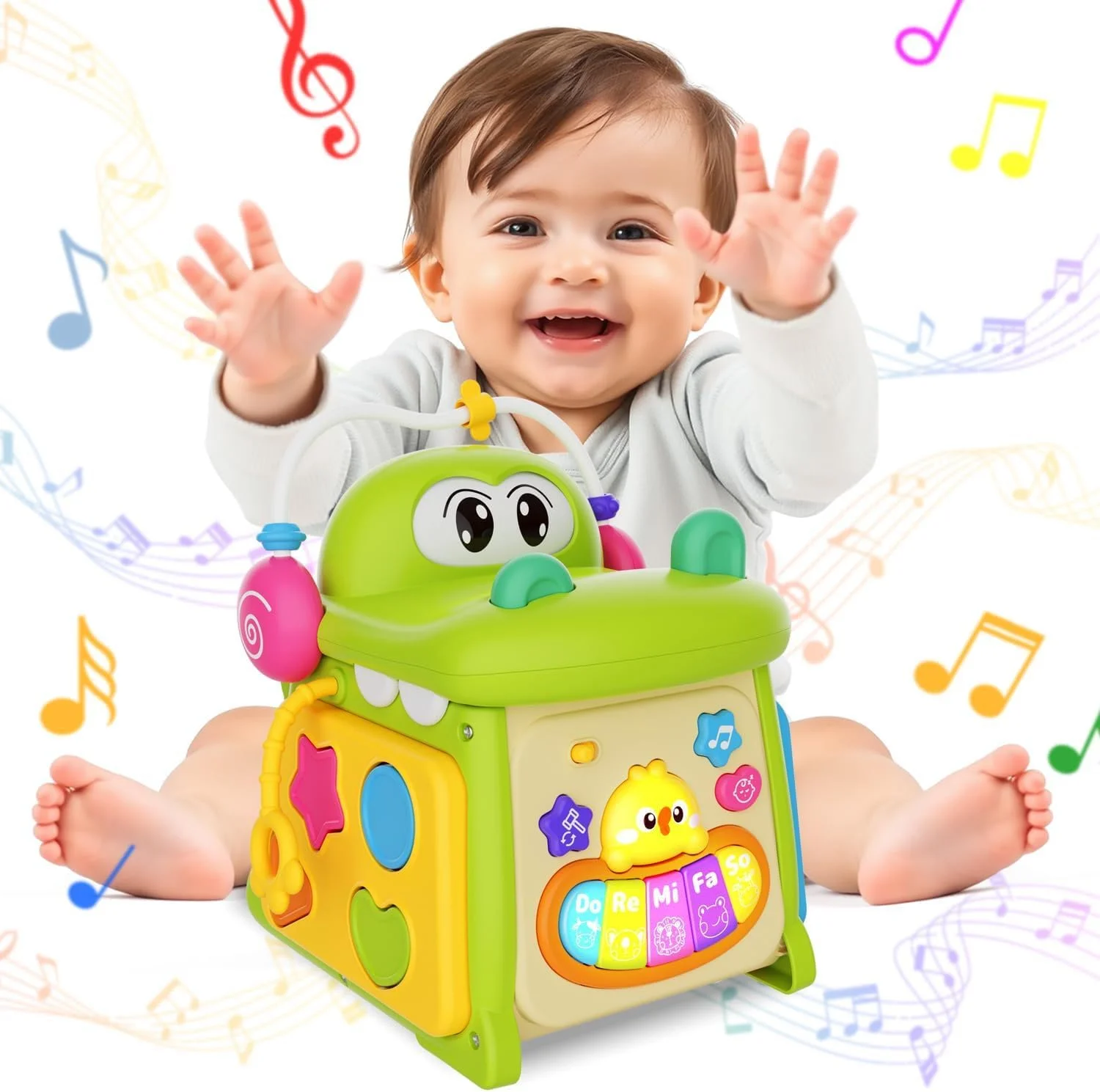 مکعب فعالیت کودک AM ANNA، اسباب بازی مکعب فعالیت یادگیری شلوغ با مرتب‌سازی اشکال موزیکال چشمک‌زن، اسباب‌بازی‌های یادگیری توسعه اولیه با 6 فعالیت مختلف برای کودکان نوپا 1 2 3 ساله پسر دختر هدیه (A)