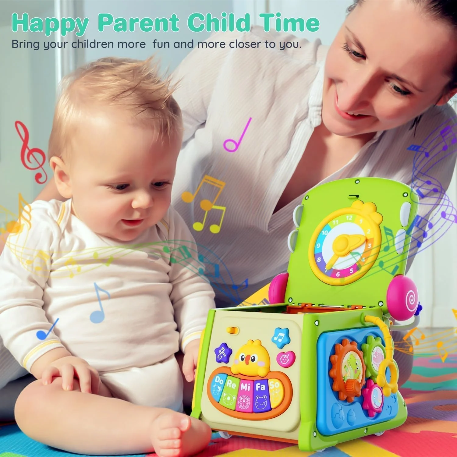 مکعب فعالیت کودک AM ANNA، اسباب بازی مکعب فعالیت یادگیری شلوغ با مرتب‌سازی اشکال موزیکال چشمک‌زن، اسباب‌بازی‌های یادگیری توسعه اولیه با 6 فعالیت مختلف برای کودکان نوپا 1 2 3 ساله پسر دختر هدیه (A)