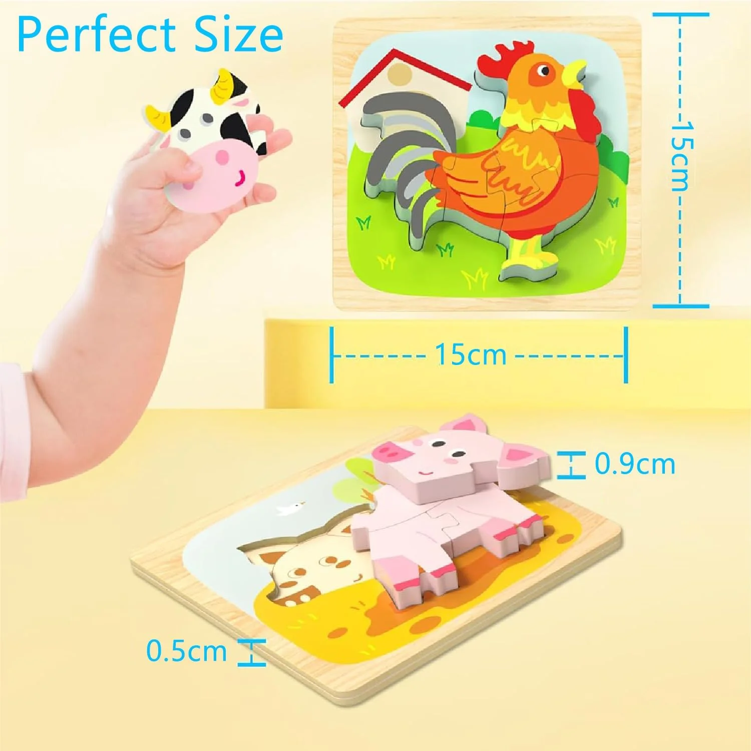 پازل های چوبی حیوانات AM ANNA، اسباب بازی های آموزشی مونته سوری برای کودکان 1، 2، 3 و 4 ساله، 6 بسته پازل حیوانات، هدیه تولد و کریسمس