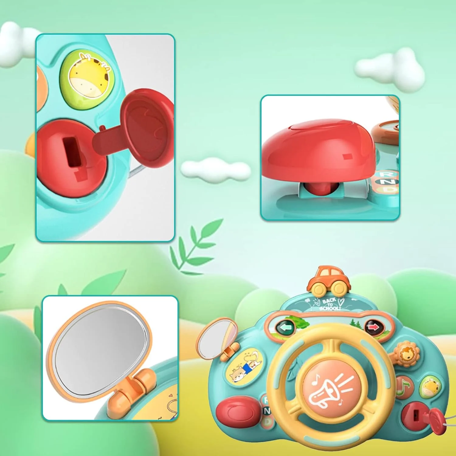 اسباب بازی فرمان ماشین AM ANNA برای کودکان، اسباب بازی سواری وانمودی برای پسران و دختران نوپا، اسباب بازی ماشین راننده کودک آموزشی و یادگیری برای کودکان پیش دبستانی، هدیه ایده آل اسباب بازی کودک (سبز)