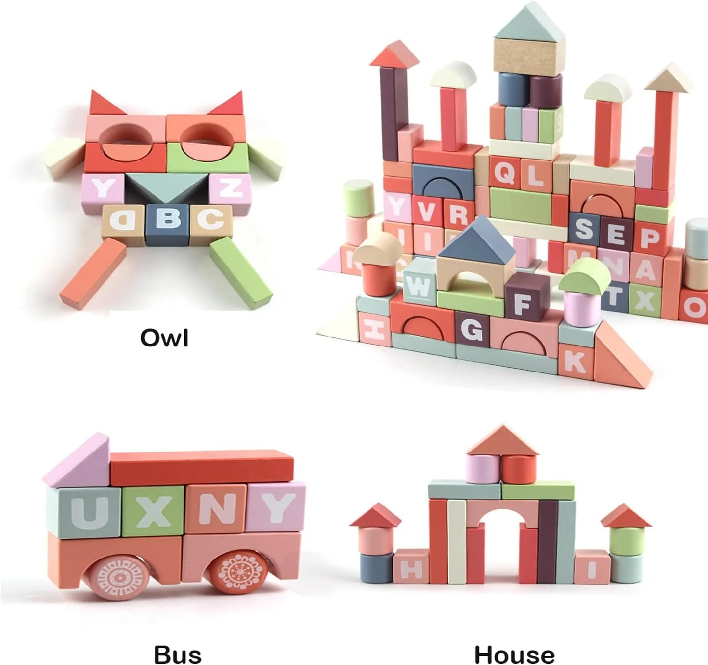 مجموعه بلوک های ساختمانی چوبی AM ANNA برای کودکان، بازی چیدن و ساخت سازه، مجموعه اسباب بازی های آموزشی هندسی پیش دبستانی، اسباب بازی های مونته سوری برای تقویت مهارت های حرکتی ظریف برای پسران و دختران بالای 3 سال