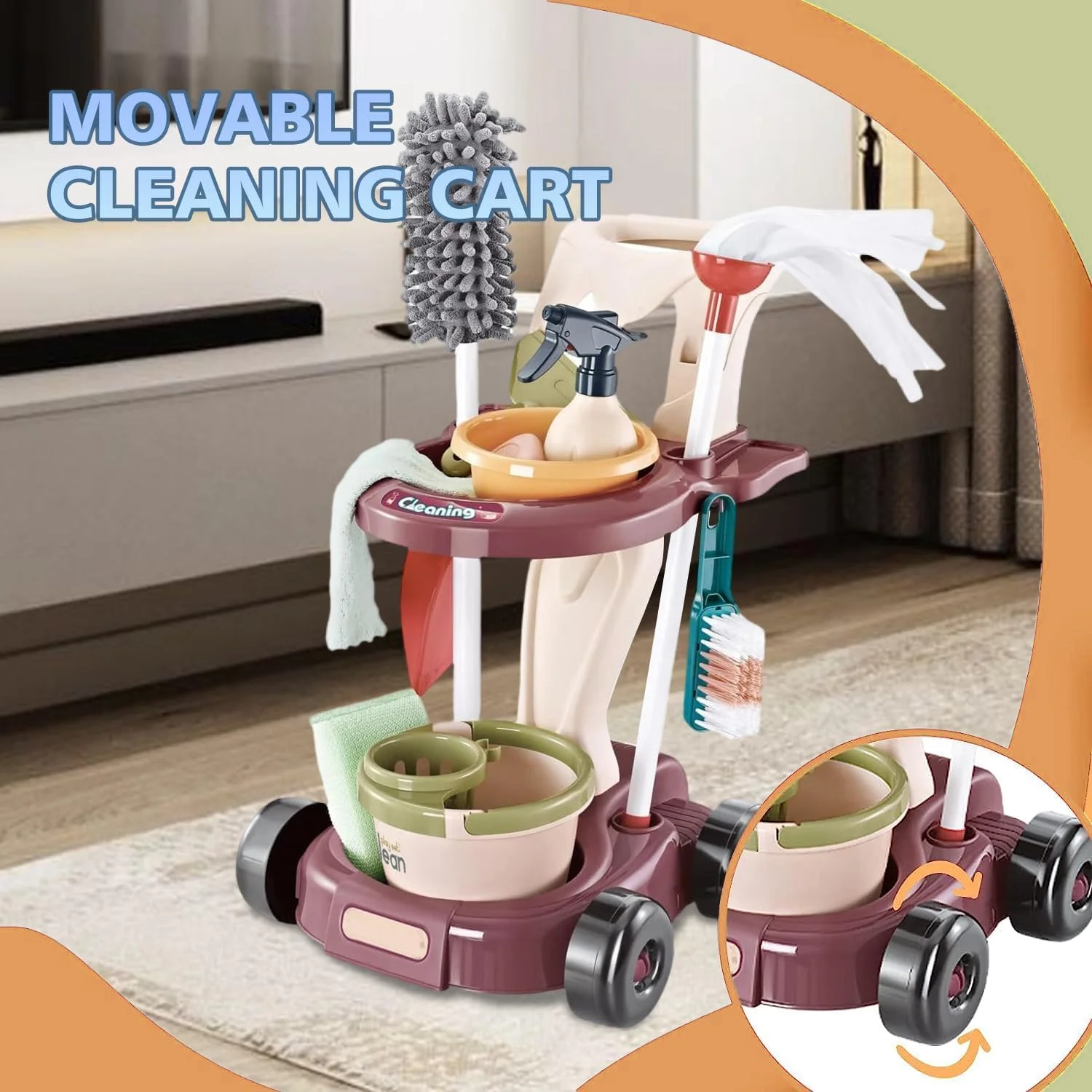 ست اسباب بازی نظافت کودکان AM ANNA، اسباب بازی نظافت جداشدنی، ست اسباب بازی جارو بازی وانمودی برای کودکان 3 سال به بالا، اسباب بازی های آموزشی نقش آفرینی تولد (17 قطعه)