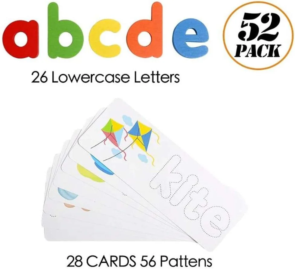 اسباب بازی آموزشی چوبی AM ANNA برای یادگیری املا، مناسب برای توسعه واژگان و مهارت های املایی، شامل 28 کارت شناختی دو طرفه و 52 حرف اسباب بازی آموزشی چوبی AM ANNA برای یادگیری املا، مناسب برای توسعه واژگان و مهارت های املایی، شامل 28 کارت شناختی دو طرفه و 52 حرف