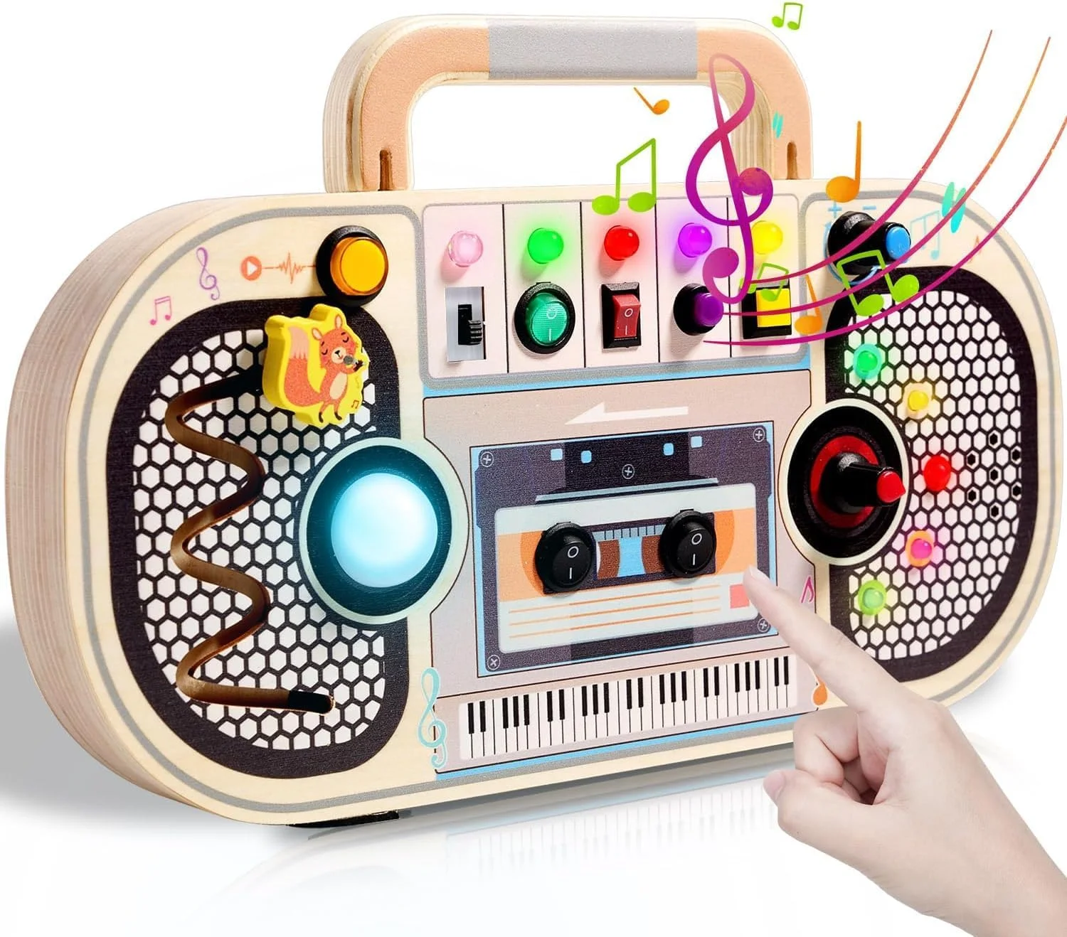 اسباب بازی آموزشی مونته سوری AM ANNA برای کودکان نوپا، اسباب بازی حسی چوبی با چراغ های LED موزیکال، تقویت مهارت های حرکتی، اسباب بازی مسافرتی آموزشی زودهنگام برای نوزادان 12-18 ماهه، هدیه تولد کودک نوپا