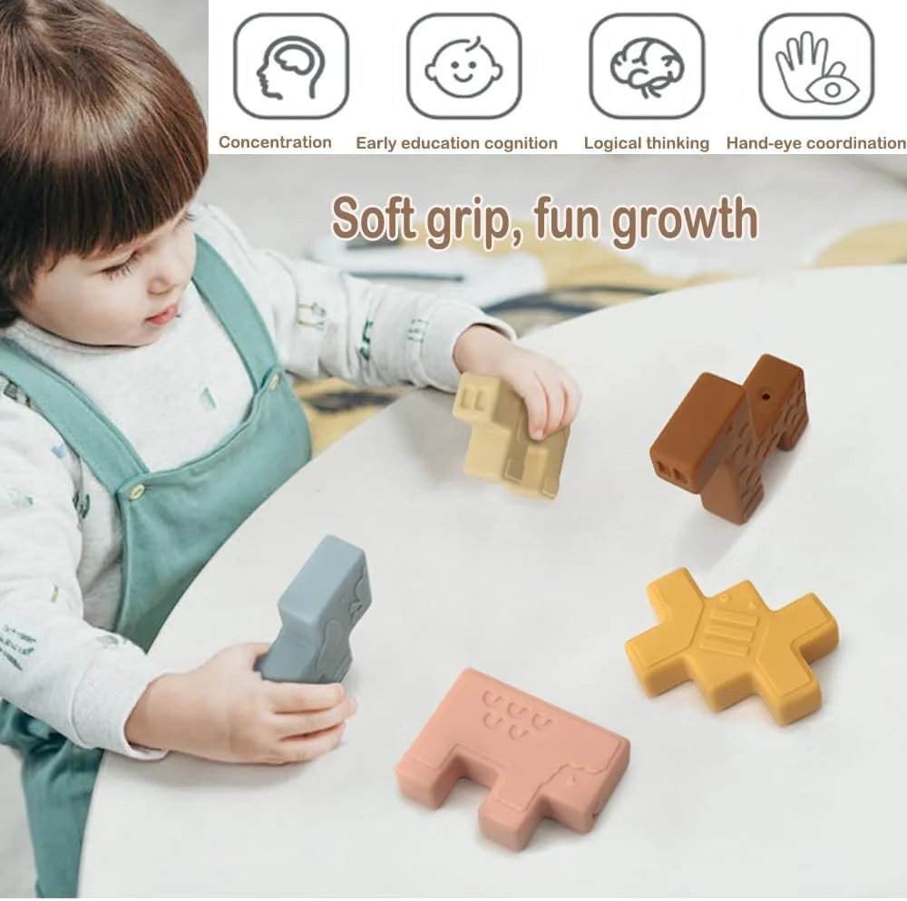 بلوک های نرم ساختنی کودک AM ANNA | اسباب بازی های آموزشی | اسباب بازی های بلوک ساختمانی چیدنی برای نوزادان پسر و دختر 0-3-6-9-12 ماهه | 10 تکه