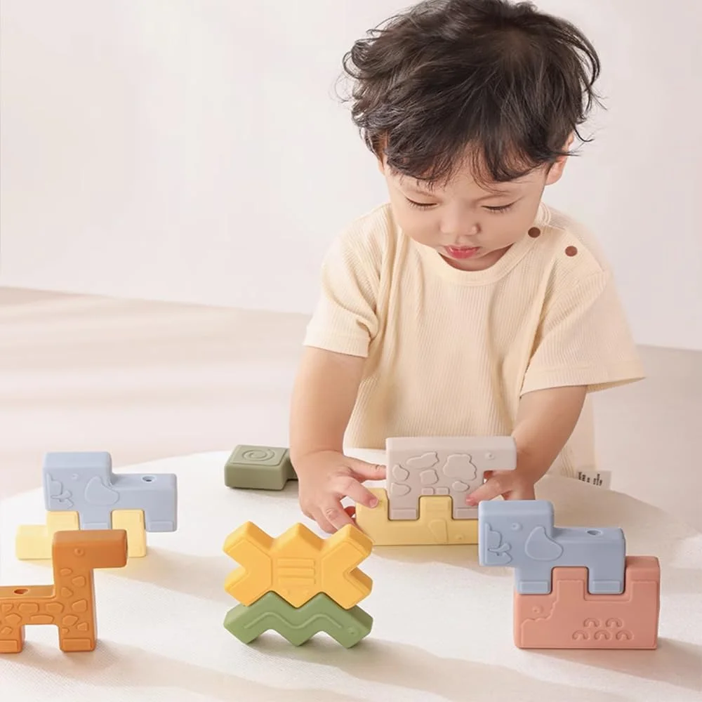 بلوک های نرم ساختنی کودک AM ANNA | اسباب بازی های آموزشی | اسباب بازی های بلوک ساختمانی چیدنی برای نوزادان پسر و دختر 0-3-6-9-12 ماهه | 10 تکه