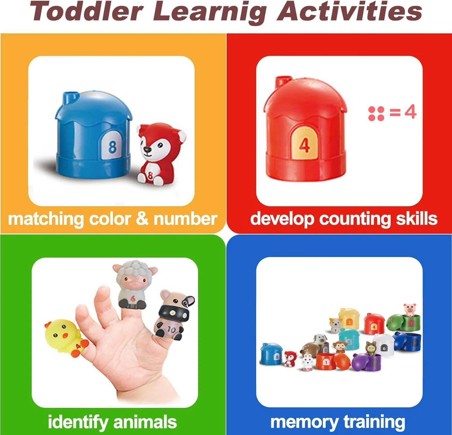 اسباب بازی کودک نوپا AM ANNA مناسب برای کودکان 1، 2 و 3+ ساله، 20 قطعه اسباب بازی مرتب سازی و چیدن برای نوزاد، بازی های مونته سوری شمارش، تطبیق رنگ و مرتب سازی حرکات ظریف، هدیه تولد برای نوزادان پسر و دختر 12-18 ماهه