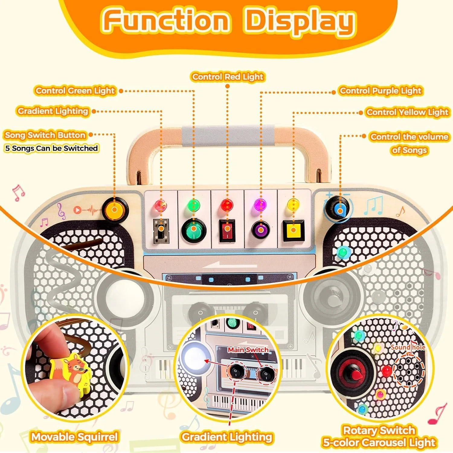 اسباب بازی آموزشی مونته سوری AM ANNA برای کودکان نوپا، اسباب بازی حسی چوبی با چراغ های LED موزیکال، تقویت مهارت های حرکتی، اسباب بازی مسافرتی آموزشی زودهنگام برای نوزادان 12-18 ماهه، هدیه تولد کودک نوپا