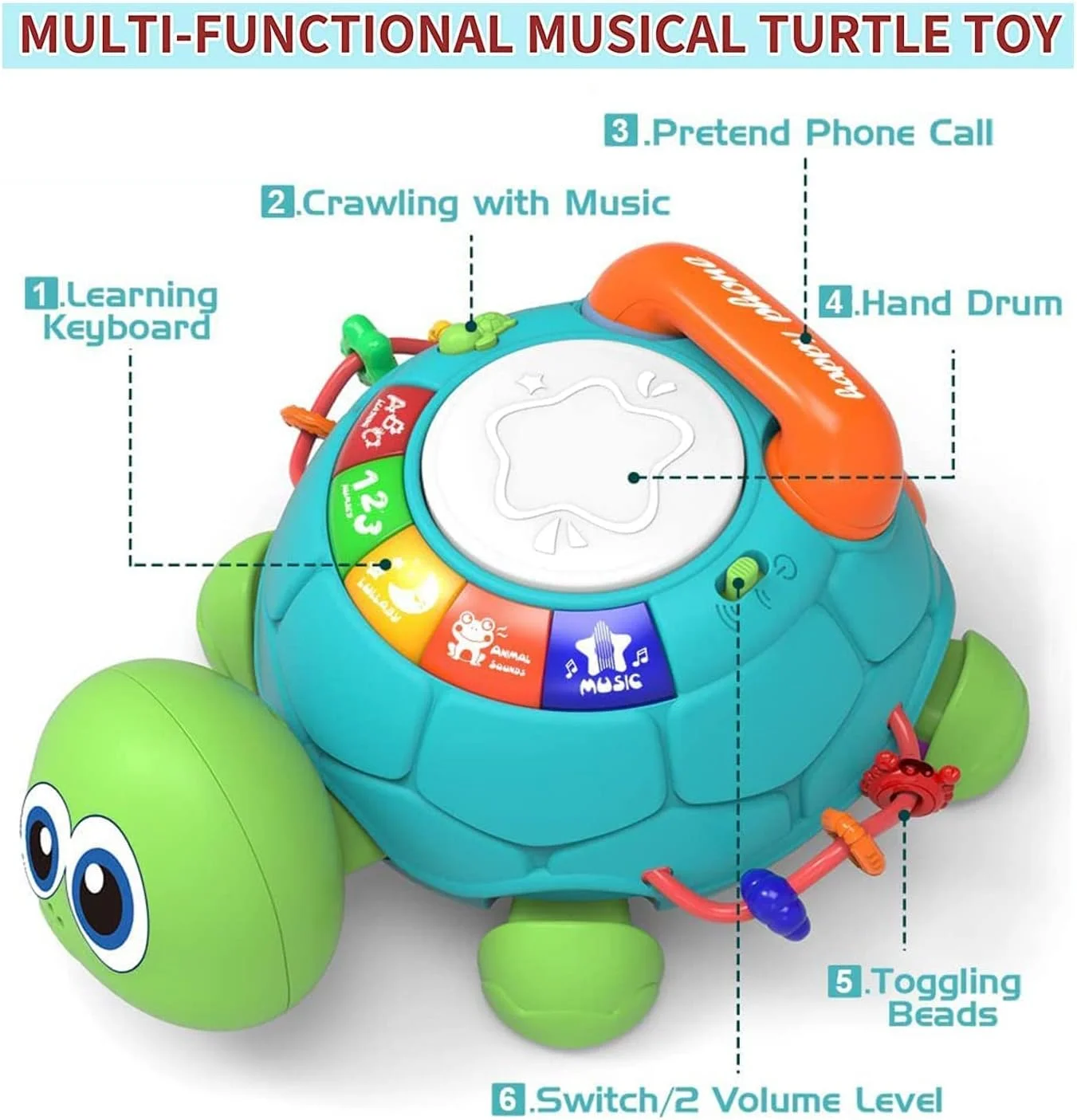 اسباب بازی لاک پشتی موزیکال خزنده AM ANNA مناسب نوزادان 6 تا 12 ماهه، هدیه ای برای پسران و دختران 1 تا 3 ساله اسباب بازی لاک پشتی موزیکال خزنده AM ANNA مناسب نوزادان 6 تا 12 ماهه، هدیه ای برای پسران و دختران 1 تا 3 ساله