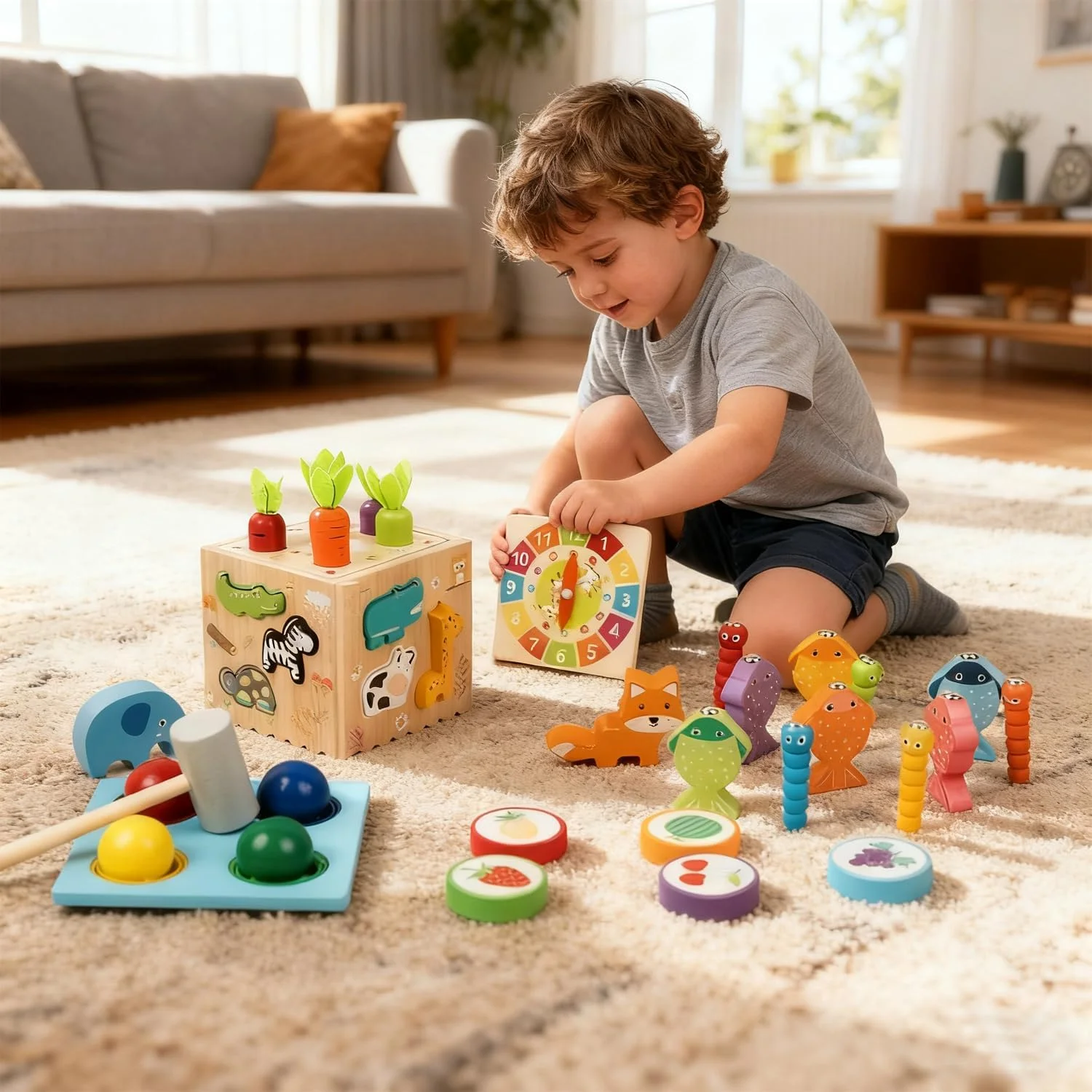 مکعب فعالیت چوبی 8 در 1 AM ANNA، اسباب بازی های مونته سوری برای نوزادان 12+ ماهه، اسباب بازی های آموزشی اولیه با اشکال، بلوک های مرتب سازی شکل و موارد دیگر، اسباب بازی حسی کودک برای رشد مهارت های حرکتی ظریف