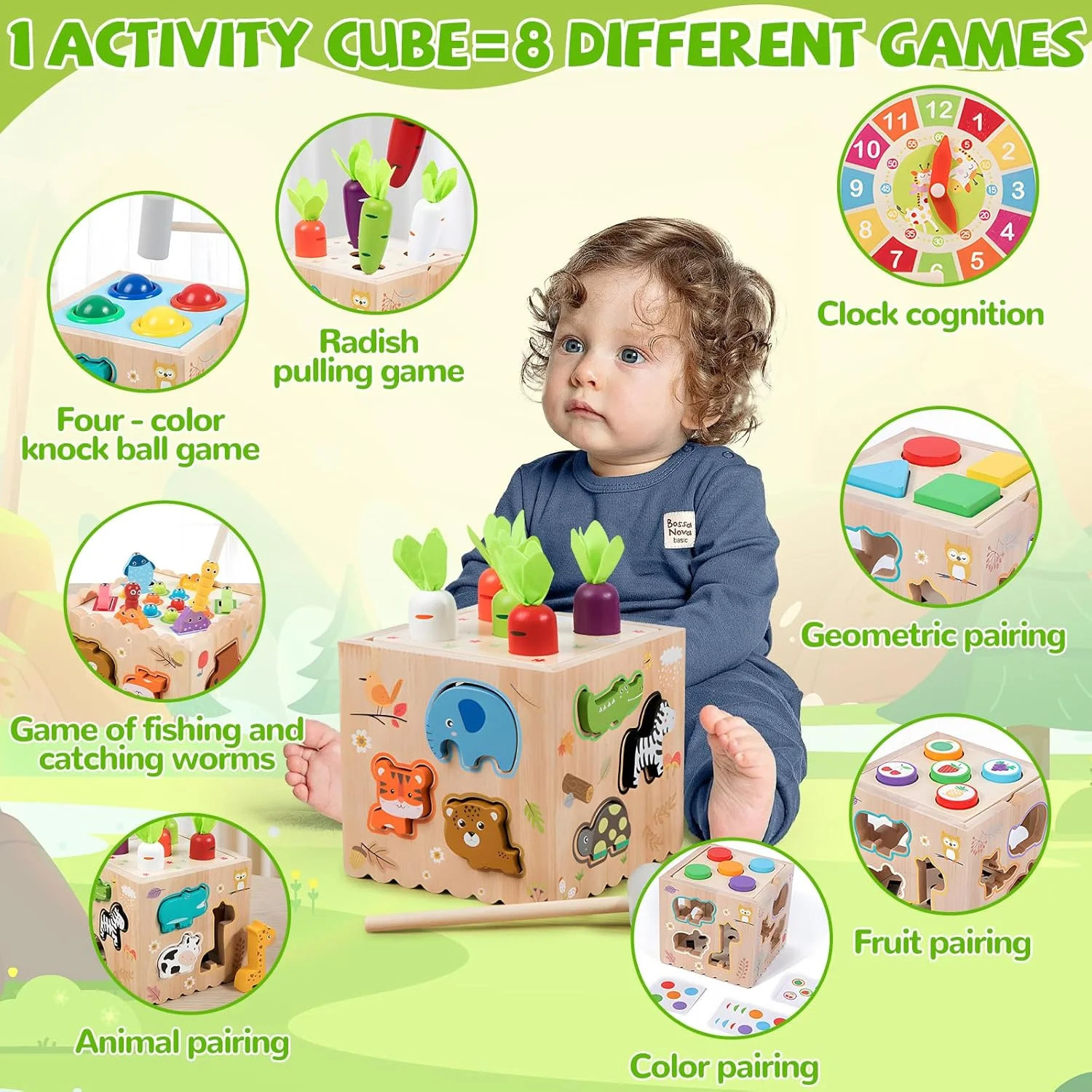 مکعب فعالیت چوبی 8 در 1 AM ANNA، اسباب بازی های مونته سوری برای نوزادان 12+ ماهه، اسباب بازی های آموزشی اولیه با اشکال، بلوک های مرتب سازی شکل و موارد دیگر، اسباب بازی حسی کودک برای رشد مهارت های حرکتی ظریف مکعب فعالیت چوبی 8 در 1 AM ANNA، اسباب بازی های مونته سوری برای نوزادان 12+ ماهه، اسباب بازی های آموزشی اولیه با اشکال، بلوک های مرتب سازی شکل و موارد دیگر، اسباب بازی حسی کودک برای رشد مهارت های حرکتی ظریف