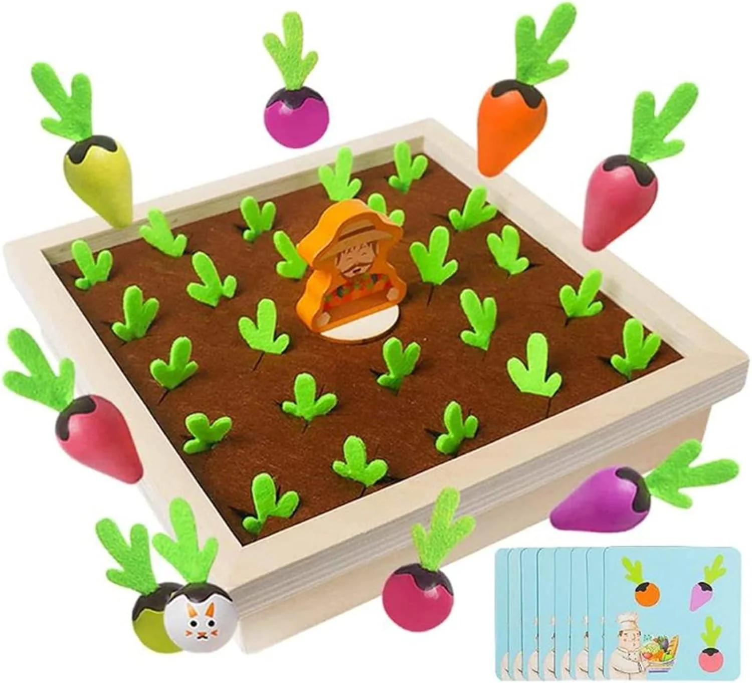اسباب بازی چوبی برداشت هویج AM ANNA، اسباب بازی چوبی کشیدن هویج کودک، بازی حافظه سبزیجات، اسباب بازی های چوبی آموزشی تطبیق رنگ و شکل برای کودکان 1-3 ساله