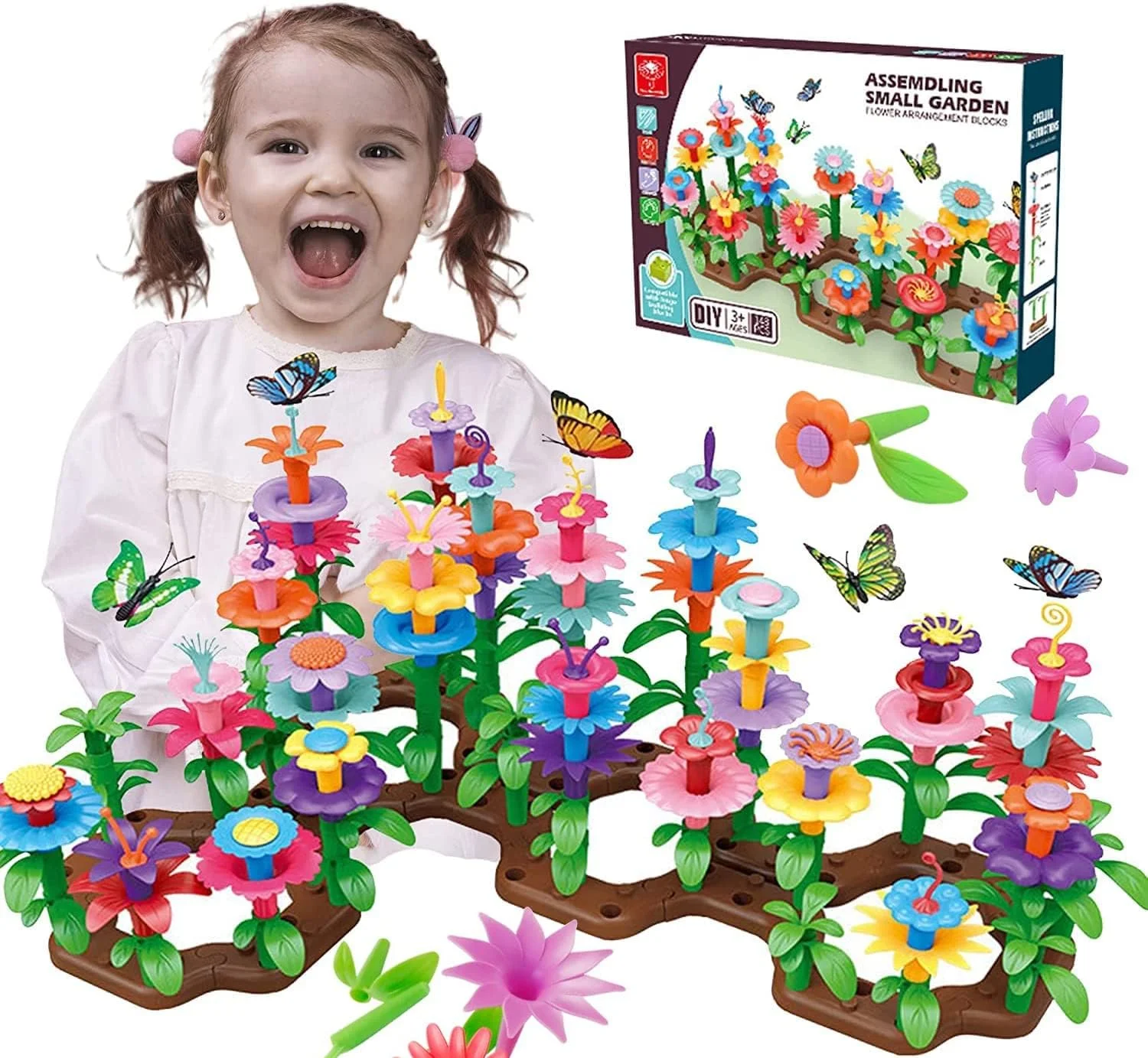 اسباب بازی ساخت باغ گل برای دختران 3، 4، 5، 6 و 7 ساله، 148 قطعه اسباب بازی باغبانی DIY برای کودکان، فعالیت آموزشی STEM برای پسران و دختران پیش دبستانی 3 سال به بالا