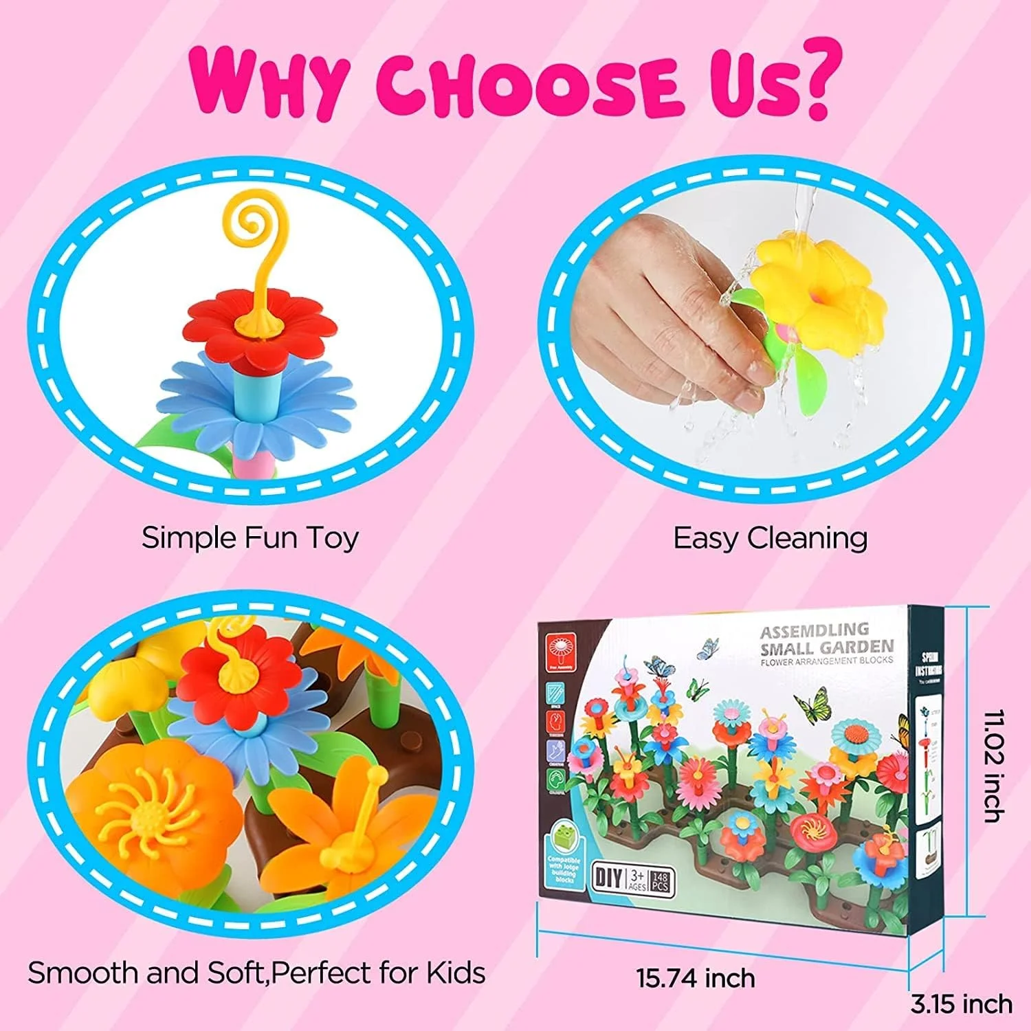 اسباب بازی ساخت باغ گل برای دختران 3، 4، 5، 6 و 7 ساله، 148 قطعه اسباب بازی باغبانی DIY برای کودکان، فعالیت آموزشی STEM برای پسران و دختران پیش دبستانی 3 سال به بالا