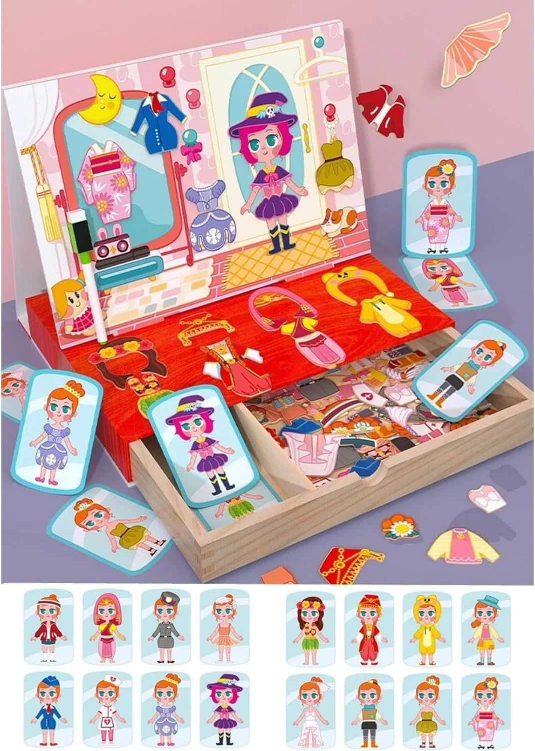اسباب بازی های تعویض لباس مغناطیسی AM ANNA برای دختران کوچک، جعبه اسباب بازی چوبی تعویض لباس مسافرتی، بازی تطبیق آهنرباهای تخیلی عروسک های کاغذی مغناطیسی شاهزاده خانم برای دختران 4-7 ساله اسباب بازی های تعویض لباس مغناطیسی AM ANNA برای دختران کوچک، جعبه اسباب بازی چوبی تعویض لباس مسافرتی، بازی تطبیق آهنرباهای تخیلی عروسک های کاغذی مغناطیسی شاهزاده خانم برای دختران 4-7 ساله