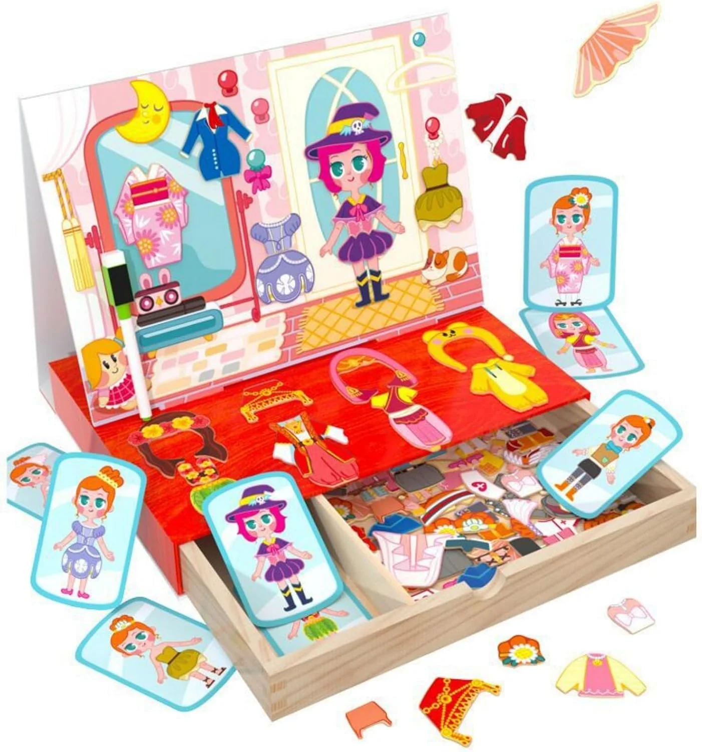 اسباب بازی های تعویض لباس مغناطیسی AM ANNA برای دختران کوچک، جعبه اسباب بازی چوبی تعویض لباس مسافرتی، بازی تطبیق آهنرباهای تخیلی عروسک های کاغذی مغناطیسی شاهزاده خانم برای دختران 4-7 ساله اسباب بازی های تعویض لباس مغناطیسی AM ANNA برای دختران کوچک، جعبه اسباب بازی چوبی تعویض لباس مسافرتی، بازی تطبیق آهنرباهای تخیلی عروسک های کاغذی مغناطیسی شاهزاده خانم برای دختران 4-7 ساله