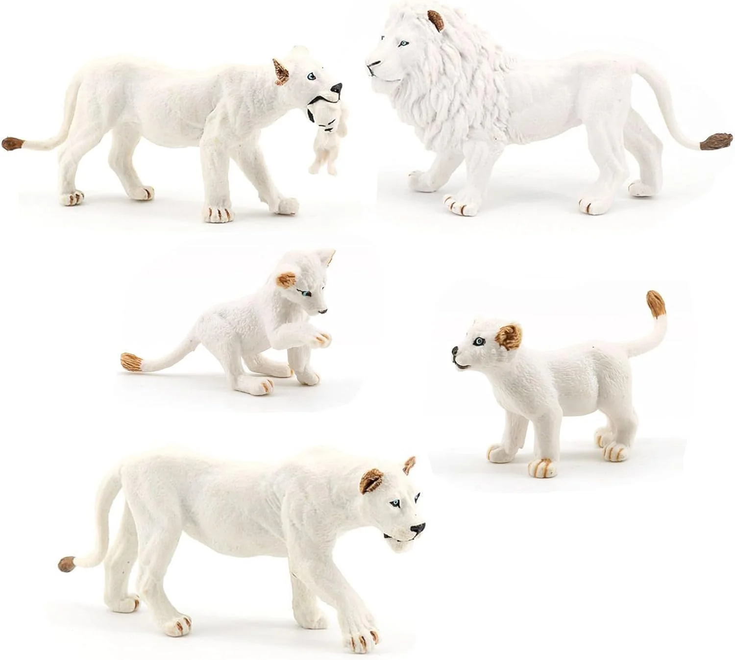 ست 5 عددی فیگور شیر شامل شیرهای بالغ و توله، اسباب بازی حیوانات سافاری 5-2 اینچی، فیگورهای اکشن خانواده شیرهای حیات وحش، مناسب برای اسباب بازی های آموزشی، هدایای مهمانی، پروژه های مدرسه، تزیین کیک (سفید)