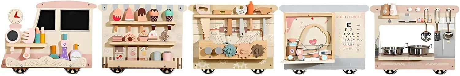 پنل های دیواری فعالیت قطار AM ANNA، اسباب بازی های دیواری حسی مونته سوری، مرکز فعالیت یادگیری کودکان نوپا، ایده آل برای اتاق بازی کودکان نوپا و مهد کودک (سگ)