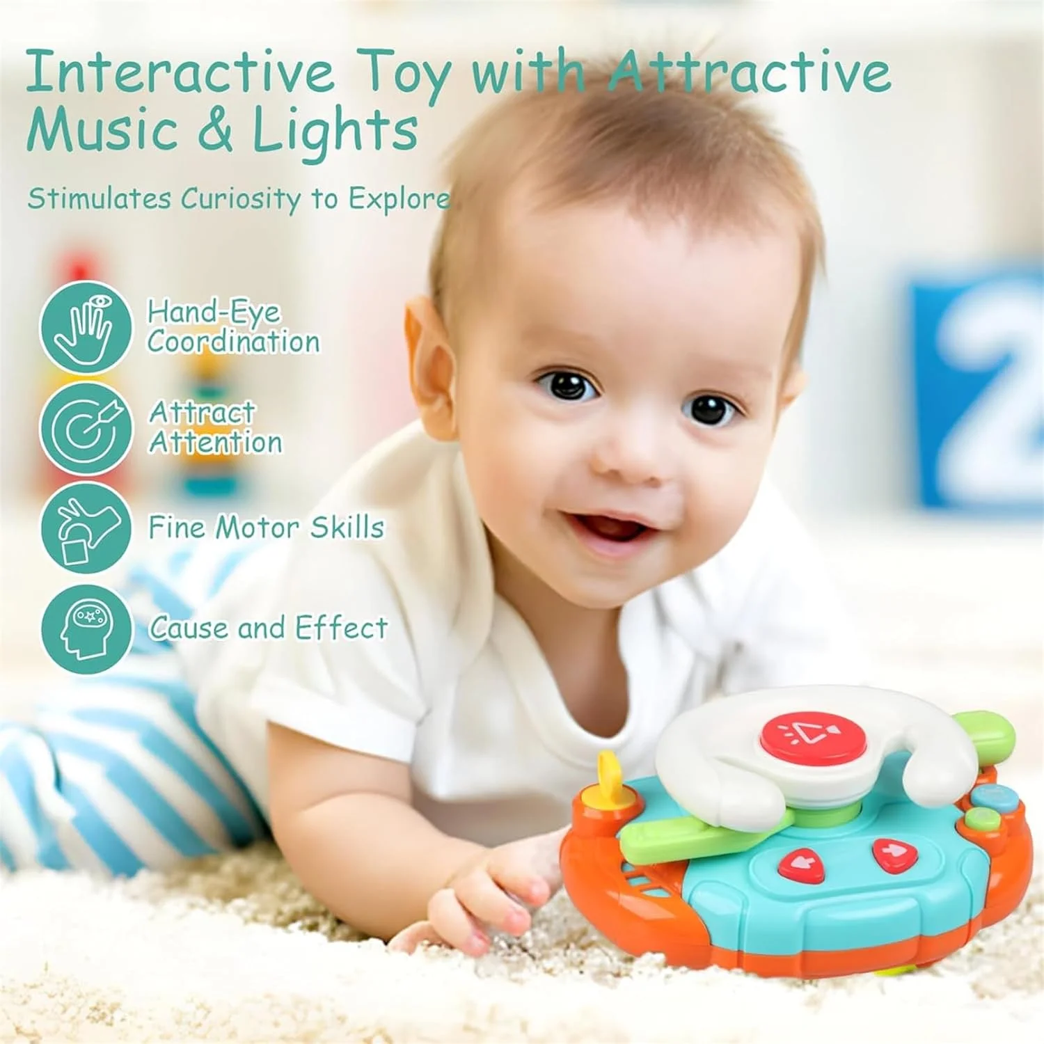 اسباب بازی آموزشی مونته سوری برای نوزادان و کودکان نوپا با نور و صدا، اسباب بازی فرمان با موسیقی و چراغ، اسباب بازی های حرکتی و حسی برای کودکان 1-3 ساله، هدیه برای نوزاد اسباب بازی آموزشی مونته سوری برای نوزادان و کودکان نوپا با نور و صدا، اسباب بازی فرمان با موسیقی و چراغ، اسباب بازی های حرکتی و حسی برای کودکان 1-3 ساله، هدیه برای نوزاد