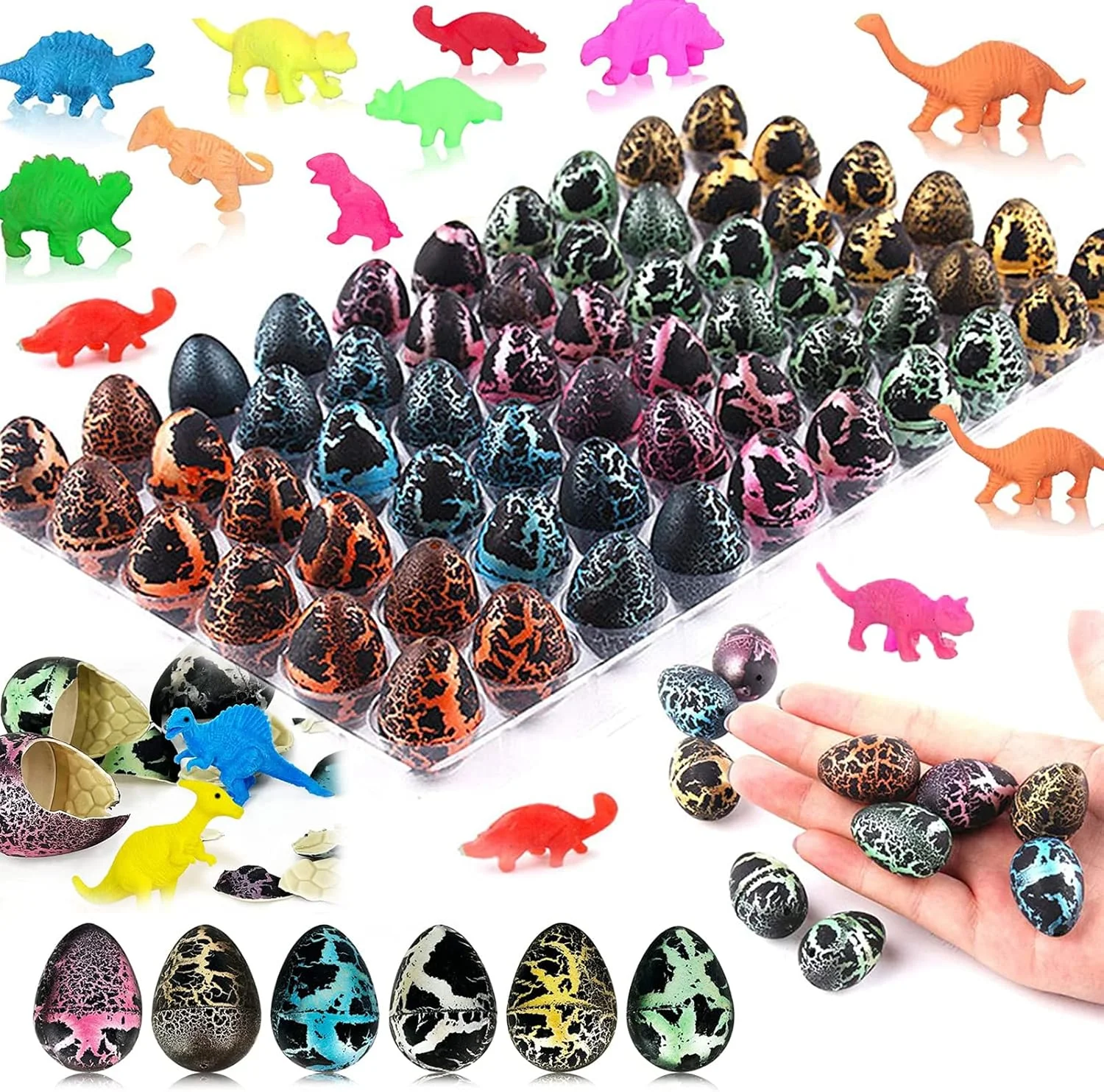 تخم دایناسور اسباب بازی AM ANNA، بسته 60 عددی تخم های دایناسور در حال رشد در آب، کیت های علمی بازی برای پسران دختران با بازی شکار، هدایای تولد، هدیه مهمانی