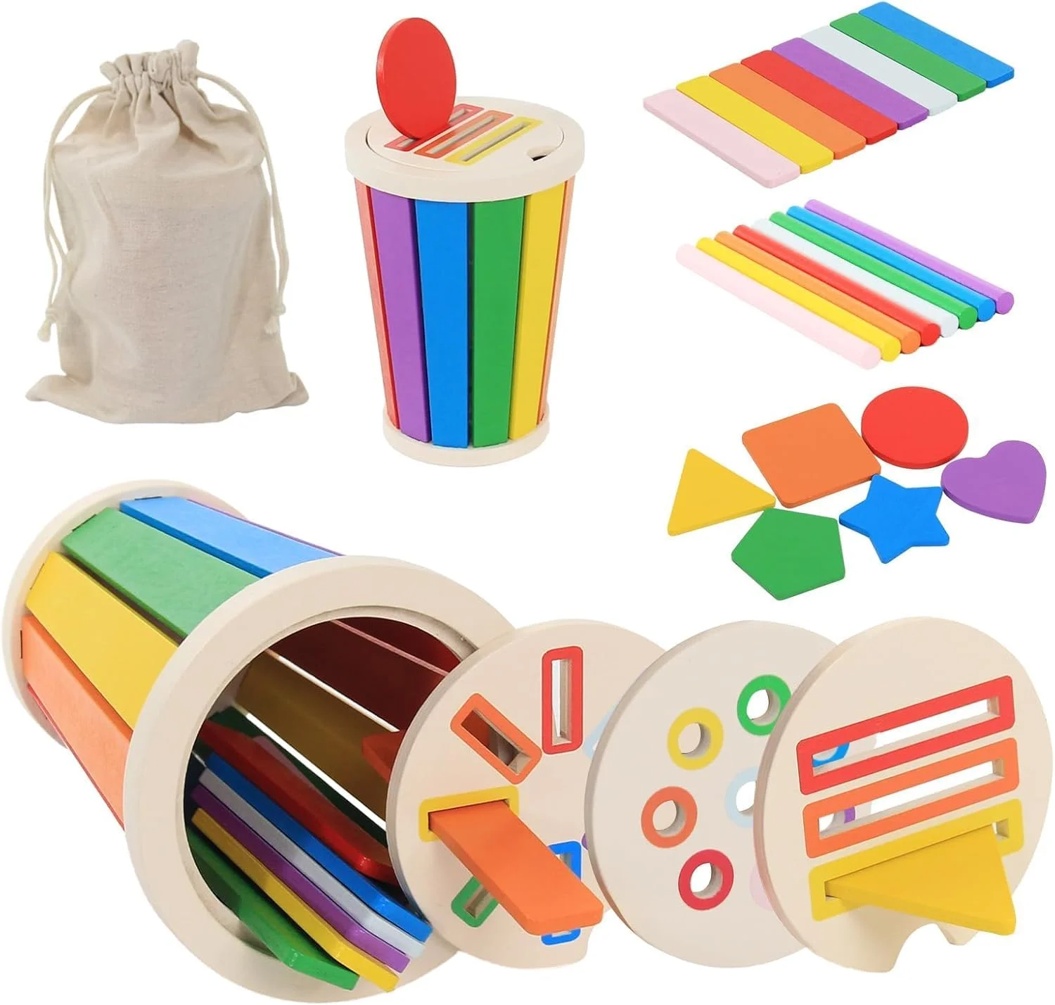 اسباب بازی چوبی مرتب سازی رنگ AM ANNA برای کودکان نوپا، اسباب بازی های 3 در 1 مونته سوری برای کودکان 1 2 3 ساله، اسباب بازی حسی مهارت های حرکتی ظریف چوبی، اسباب بازی های آموزشی پیش دبستانی هدیه 1-3 برای کریسمس تولد