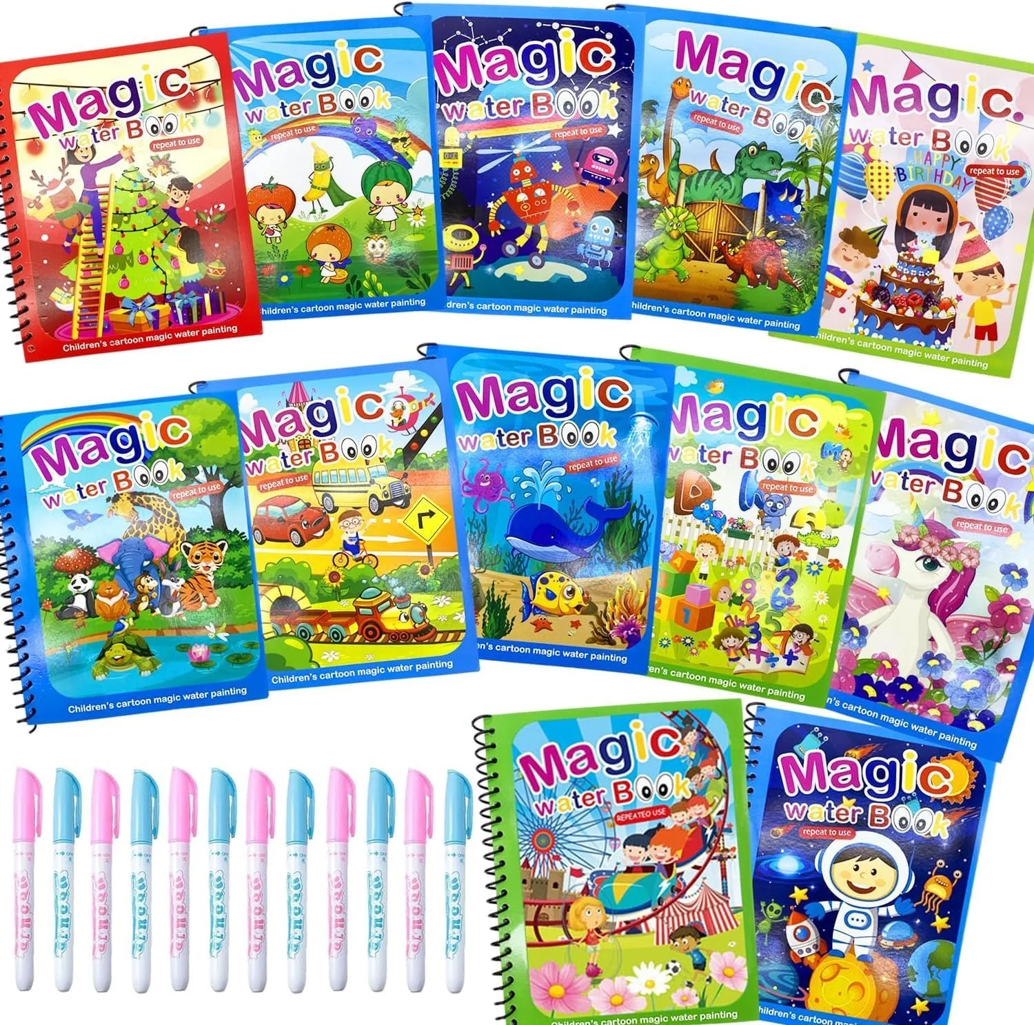 مجموعه ۱۲ عددی کتاب رنگ آمیزی با آب AM ANNA، کتاب نقاشی با آب قابل استفاده مجدد برای کودکان نوپا، کیت های آموزشی