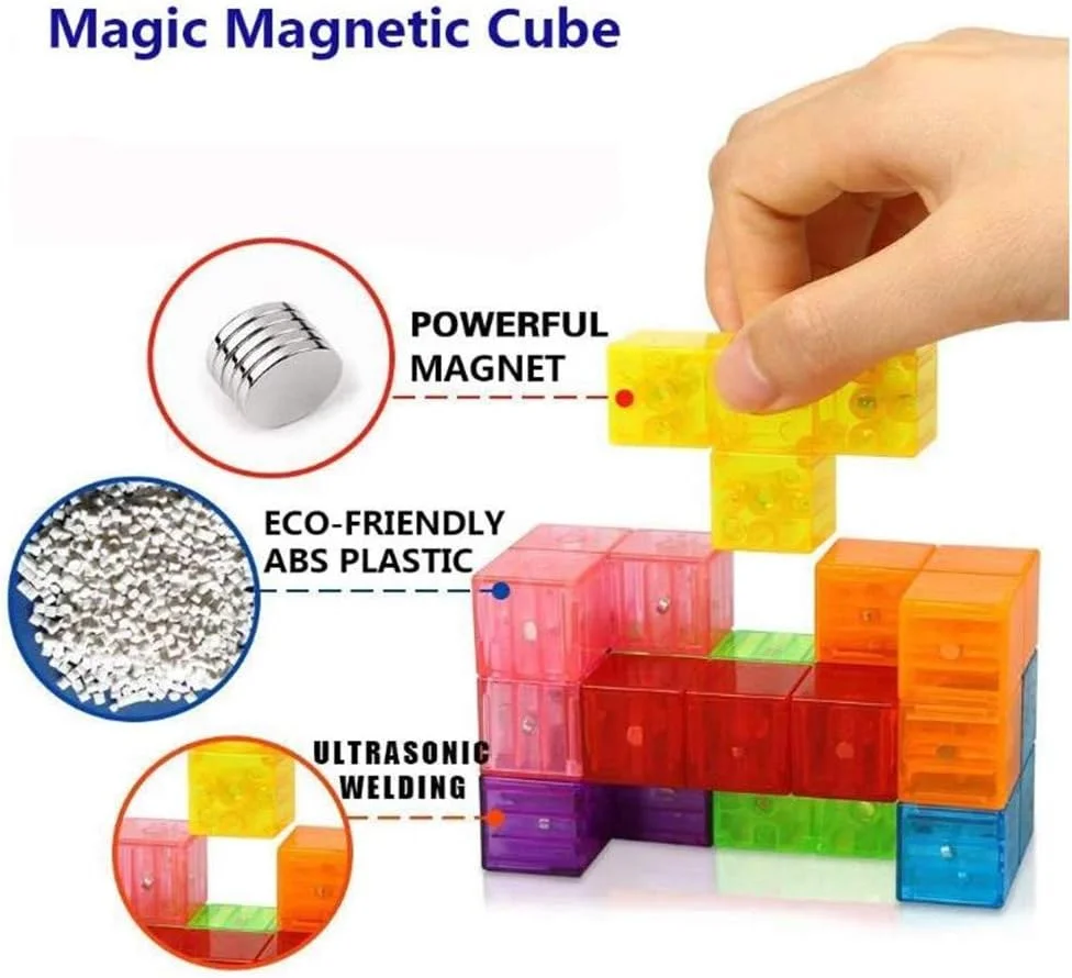 بلوک های ساختنی مغناطیسی AM ANNA - 7 قطعه آجر و 54 کارت هوشمند، اسباب بازی فکری/پازل های تقویت هوش برای رشد کودکان بلوک های ساختنی مغناطیسی AM ANNA - 7 قطعه آجر و 54 کارت هوشمند، اسباب بازی فکری/پازل های تقویت هوش برای رشد کودکان