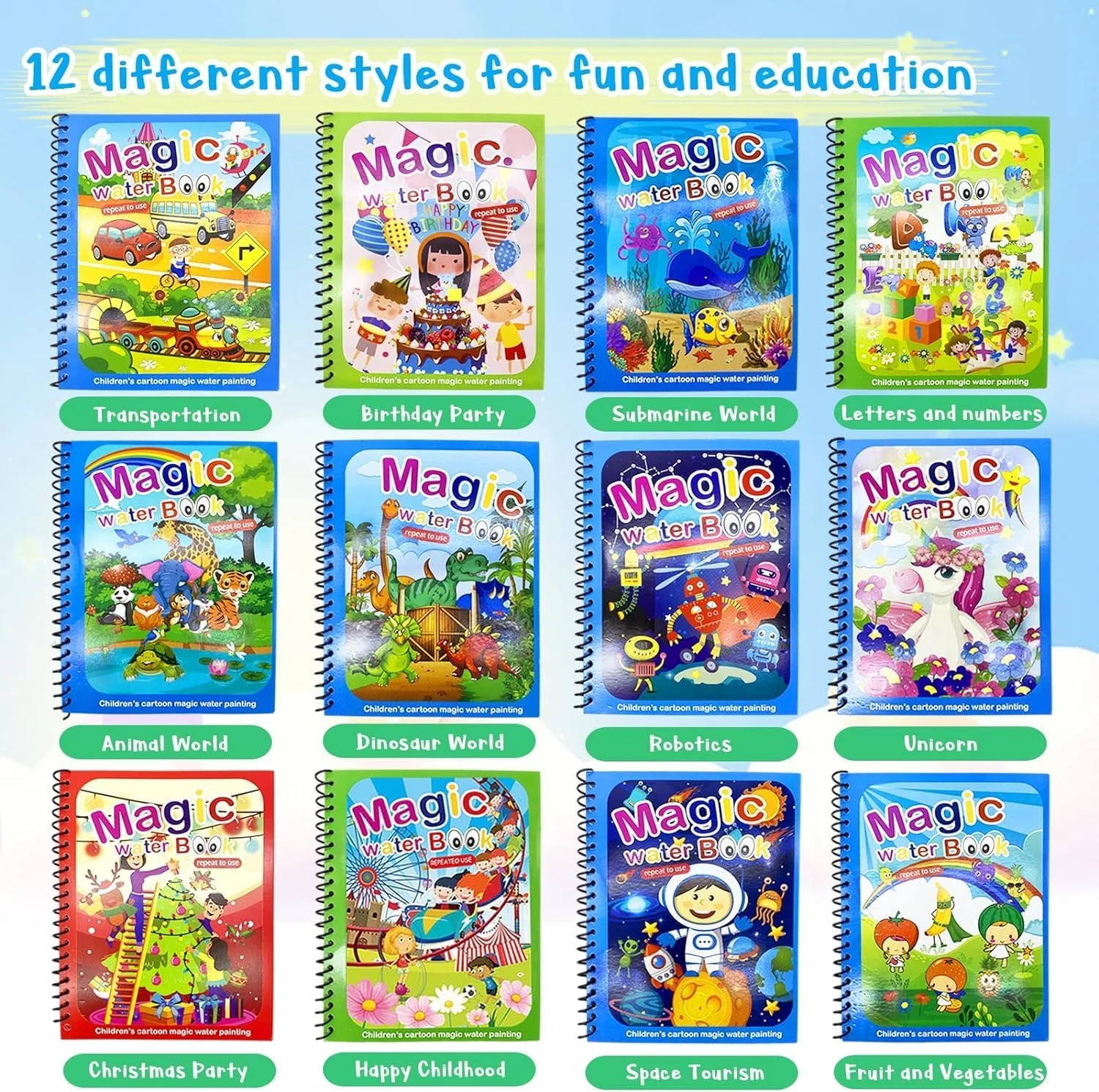 مجموعه ۱۲ عددی کتاب رنگ آمیزی با آب AM ANNA، کتاب نقاشی با آب قابل استفاده مجدد برای کودکان نوپا، کیت های آموزشی مجموعه ۱۲ عددی کتاب رنگ آمیزی با آب AM ANNA، کتاب نقاشی با آب قابل استفاده مجدد برای کودکان نوپا، کیت های آموزشی