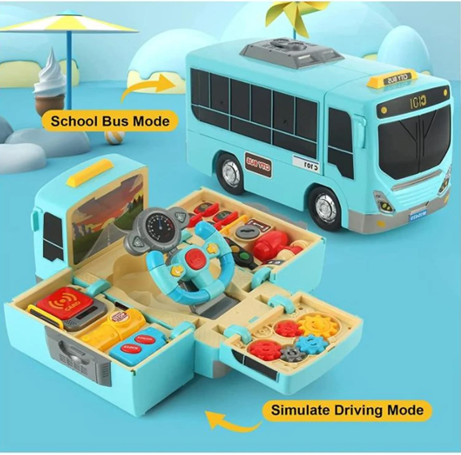 اتوبوس مدرسه AM ANNA با فرمان و دنده شبیه سازی شده، صدا و نور - اسباب بازی موزیکال آموزشی برای کودکان نوپا، هدیه چند منظوره پیش دبستانی برای پسران و دختران (آبی) اتوبوس مدرسه AM ANNA با فرمان و دنده شبیه سازی شده، صدا و نور - اسباب بازی موزیکال آموزشی برای کودکان نوپا، هدیه چند منظوره پیش دبستانی برای پسران و دختران (آبی)