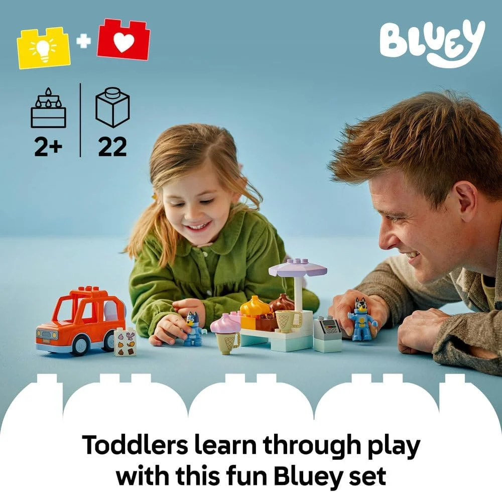 لگو دوپلو بلوئی: سفر بستنی با بلوئی - اسباب بازی آموزشی مهارت های حرکتی برای کودکان نوپا، با یک ماشین اسباب بازی و غرفه بستنی، به همراه 2 فیگور شامل شخصیت پدر - هدیه ای برای دختران و پسران 2+ ساله - 10458