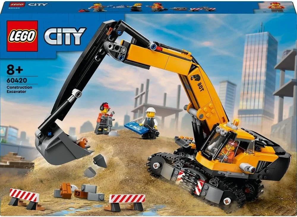 اسباب بازی بیل مکانیکی ساختمانی زرد رنگ LEGO City برای پسران، دختران و کودکان 8 سال به بالا، مجموعه وسایل نقلیه با مینی فیگورهای راننده، کارگر و معمار برای بازی سرگرم کننده، ایده هدیه تولد 60420