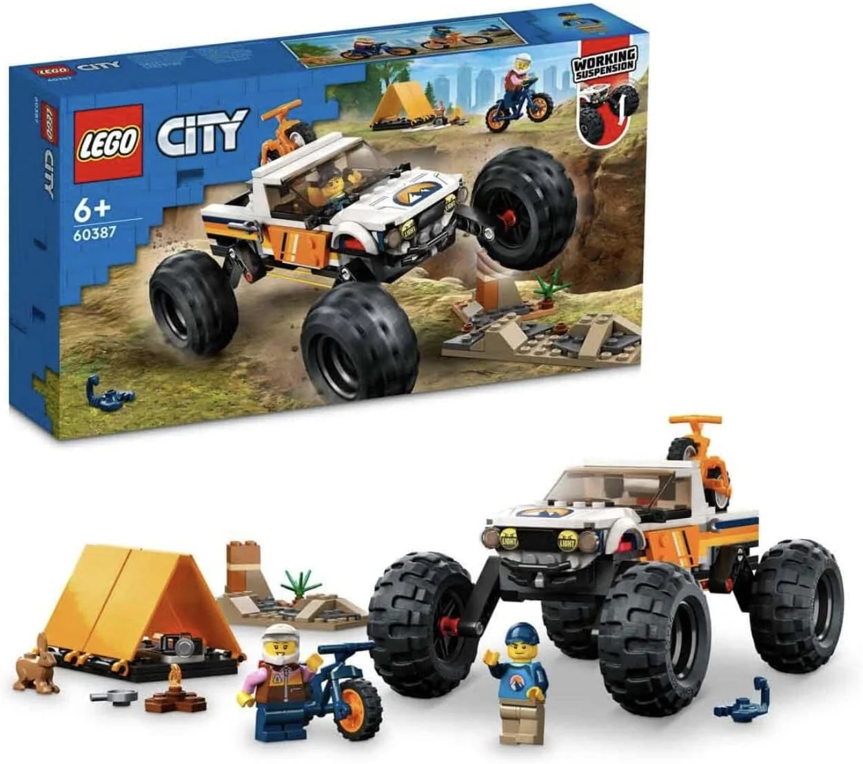 لگو 60387 City 4x4 Off-Roader Adventures Camping Set، ماشین اسباب بازی به سبک Monster Truck با سیستم تعلیق کارآمد و دوچرخه کوهستانی، اسباب بازی وسایل نقلیه برای کودکان 6 سال به بالا