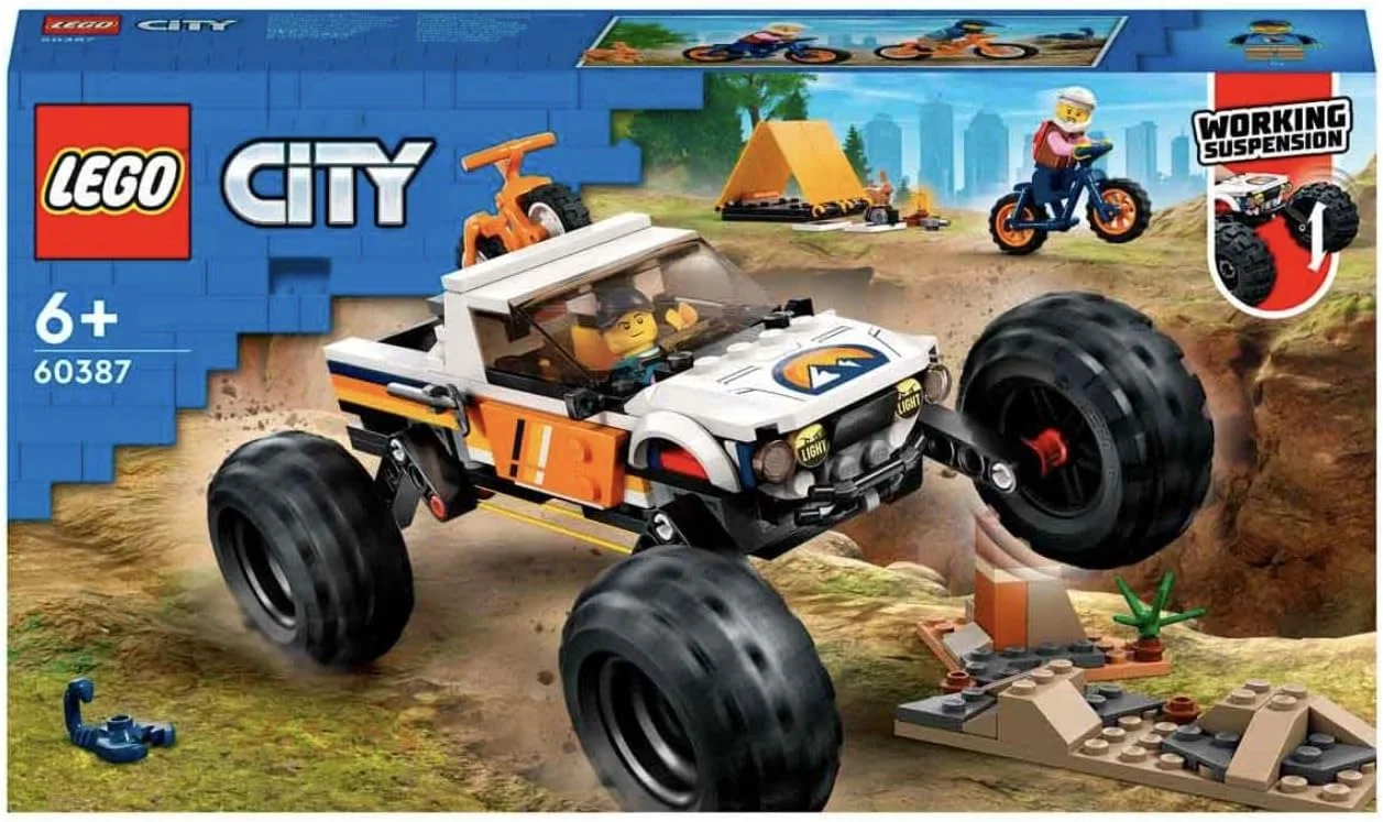 لگو 60387 City 4x4 Off-Roader Adventures Camping Set، ماشین اسباب بازی به سبک Monster Truck با سیستم تعلیق کارآمد و دوچرخه کوهستانی، اسباب بازی وسایل نقلیه برای کودکان 6 سال به بالا