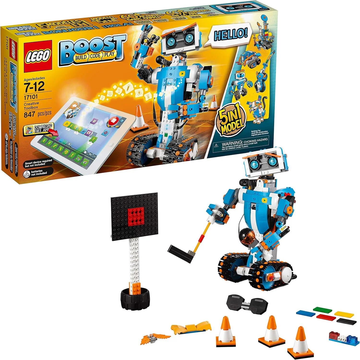 جعبه ابزار خلاقانه LEGO Boost 17101، مجموعه ساخت ربات سرگرم کننده و کیت کدنویسی آموزشی برای کودکان، اسباب بازی یادگیری STEM برنده جایزه (847 قطعه)