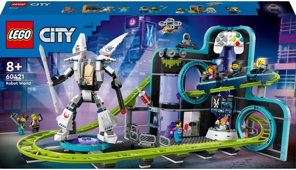 مجموعه پارک ترن هوایی دنیای ربات لگو سیتی، اسباب بازی ساختمانی خلاقانه برای پسران و دختران 8 سال به بالا، مجموعه بازی شهربازی با 8 مینی فیگور، هدیه سرگرم کننده برای کودکان 60421