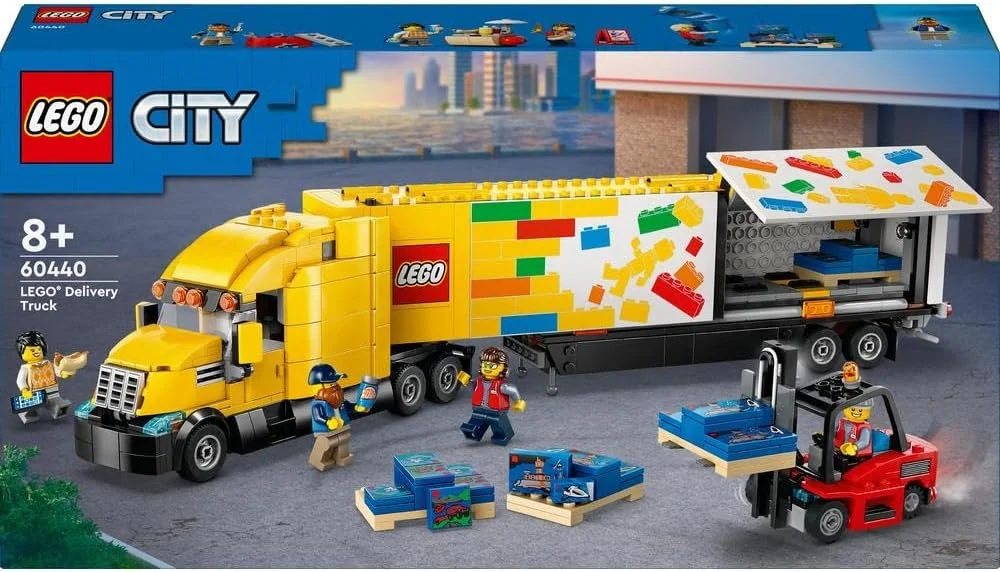 کامیون حمل و نقل زرد رنگ لگو سیتی با تریلر، اسباب بازی برای پسران و دختران 8 سال به بالا، مجموعه مدل کامیون نیمه سنگین، لیفتراک و 4 مینی فیگور برای بازی خیالی، هدیه سرگرم کننده برای کودکان 60440